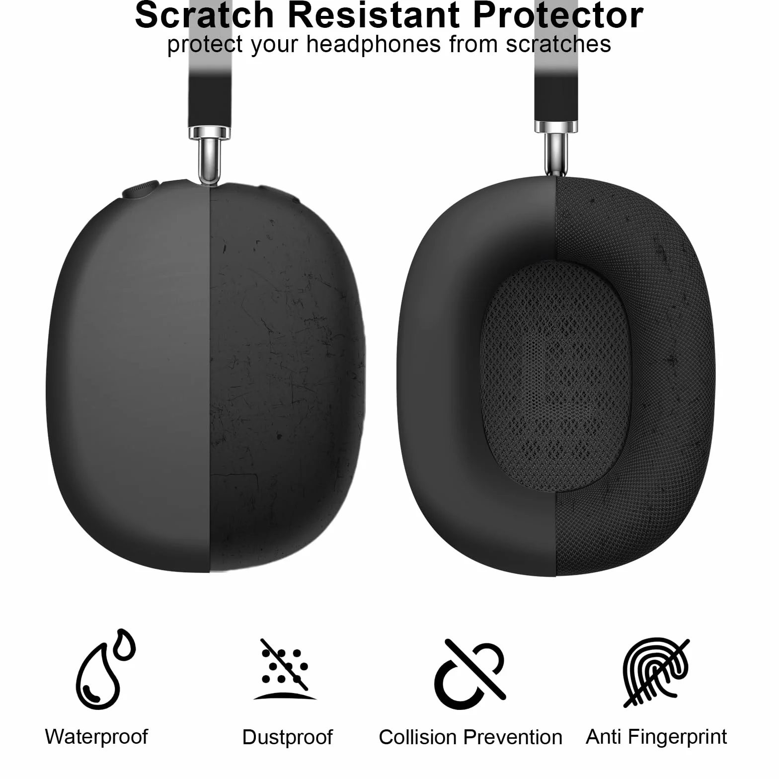 Ainiv Coque de Protection Compatible avec Airpods Max, Protège Les Ecouteurs Contre Les Rayures et Les Dommages, Coque de Protection en Silicone Souple Housse Accessoire pour AirPods Max Casque-Noir | Coussinets d'oreille et couvre-bandeau