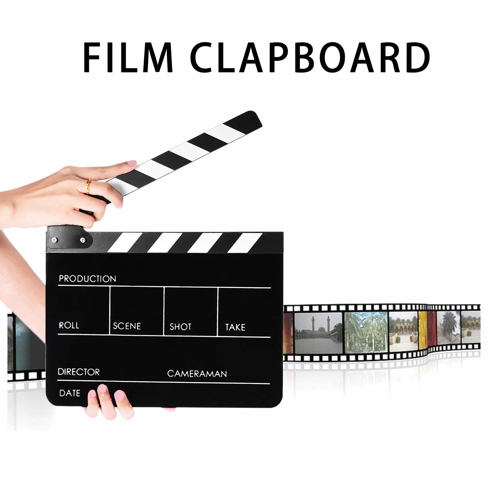 Acrylique Noir Clap Cinéma Film Action Scène Clapper Board Ardoise 30x24cm, Scènes D'action Cut Clapper Ardoise avec Perche pour Production Vidéo
