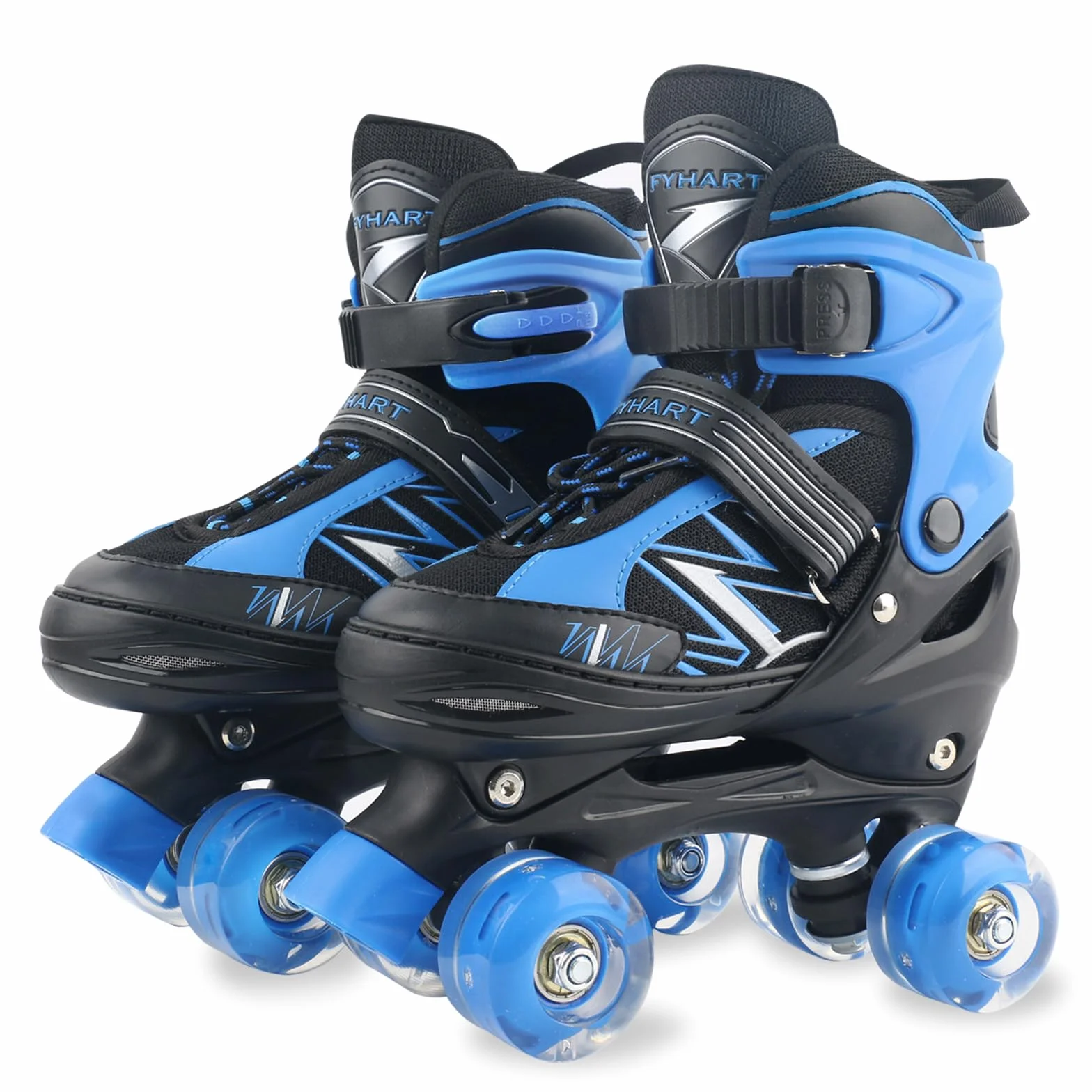 Patins à roulettes pour Enfants Garçons et Filles, 4 Tailles Réglables, Roues Lumineuses, Bleu et Rouge, Quad