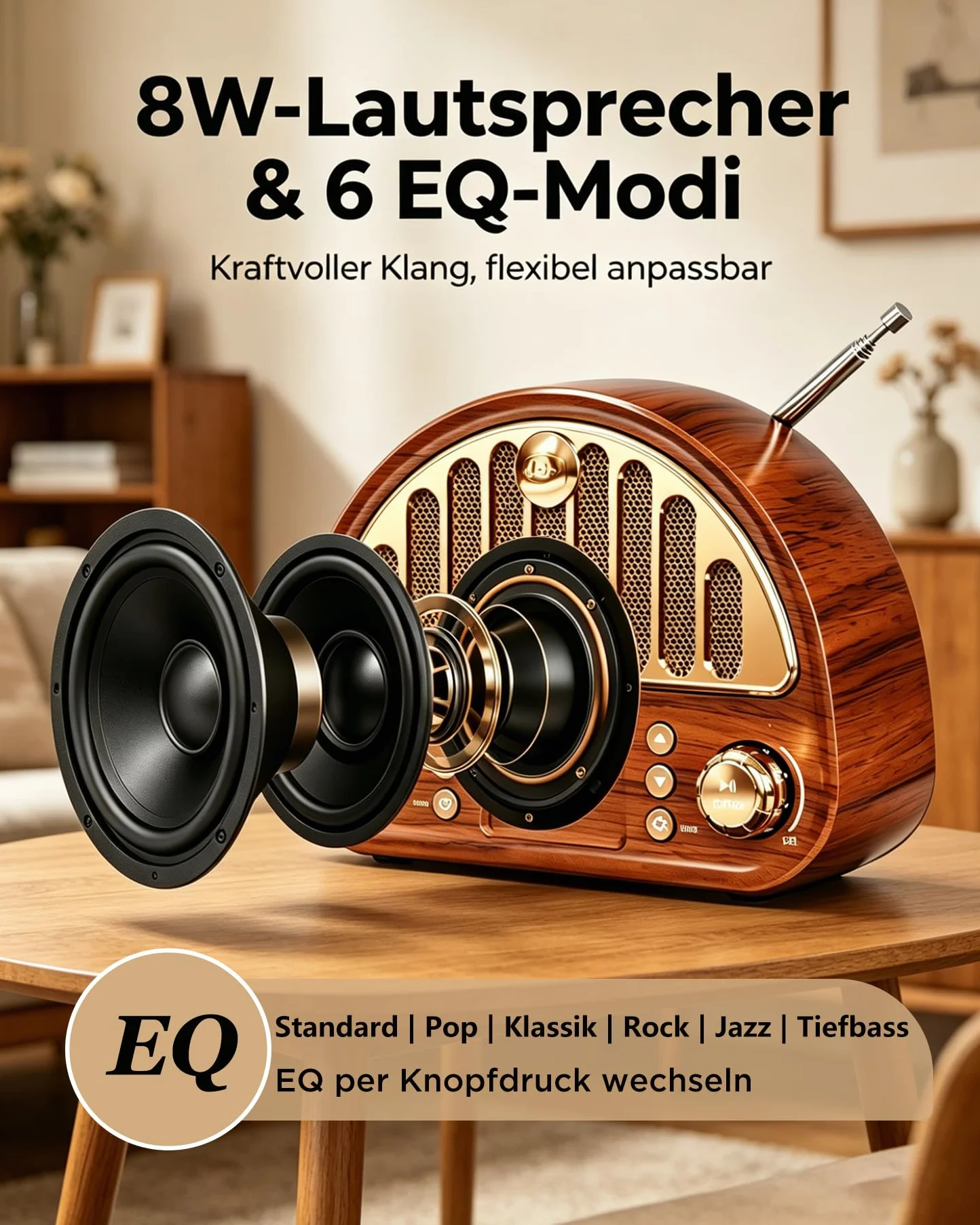 Radio Vintage DAB+/FM Bluetooth Portable, Poste Radio Numérique avec Batterie Rechargeable 3000 mAh, Double Réveil