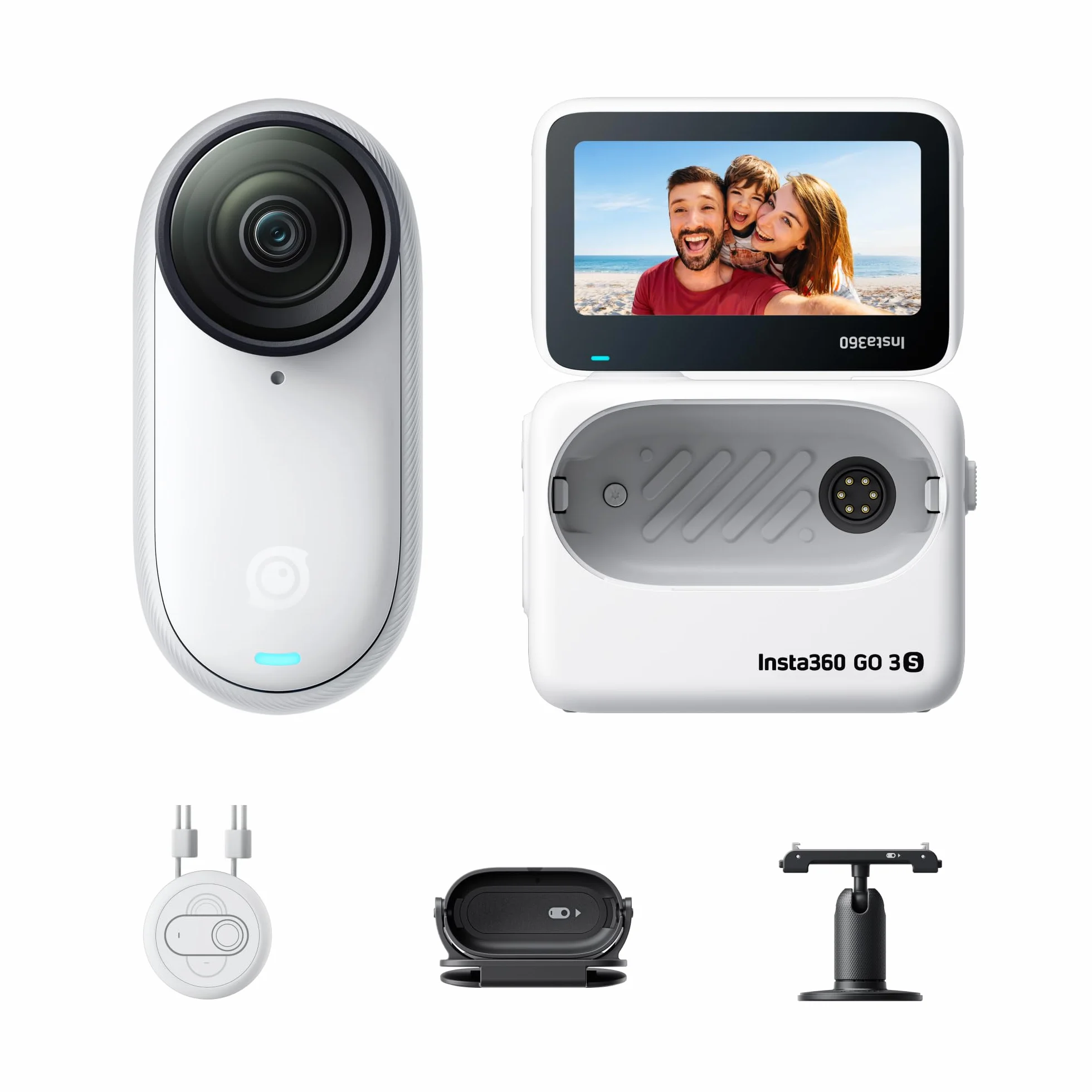 Insta360 GO 3S Blanc Arctique (64GB) - Petite caméra de vlog 4K, POV Mains Libres, Montage Partout, stabilisation, 140 Min d'autonomie, étanche à 10 m, édition IA, pour Voyage, vlog