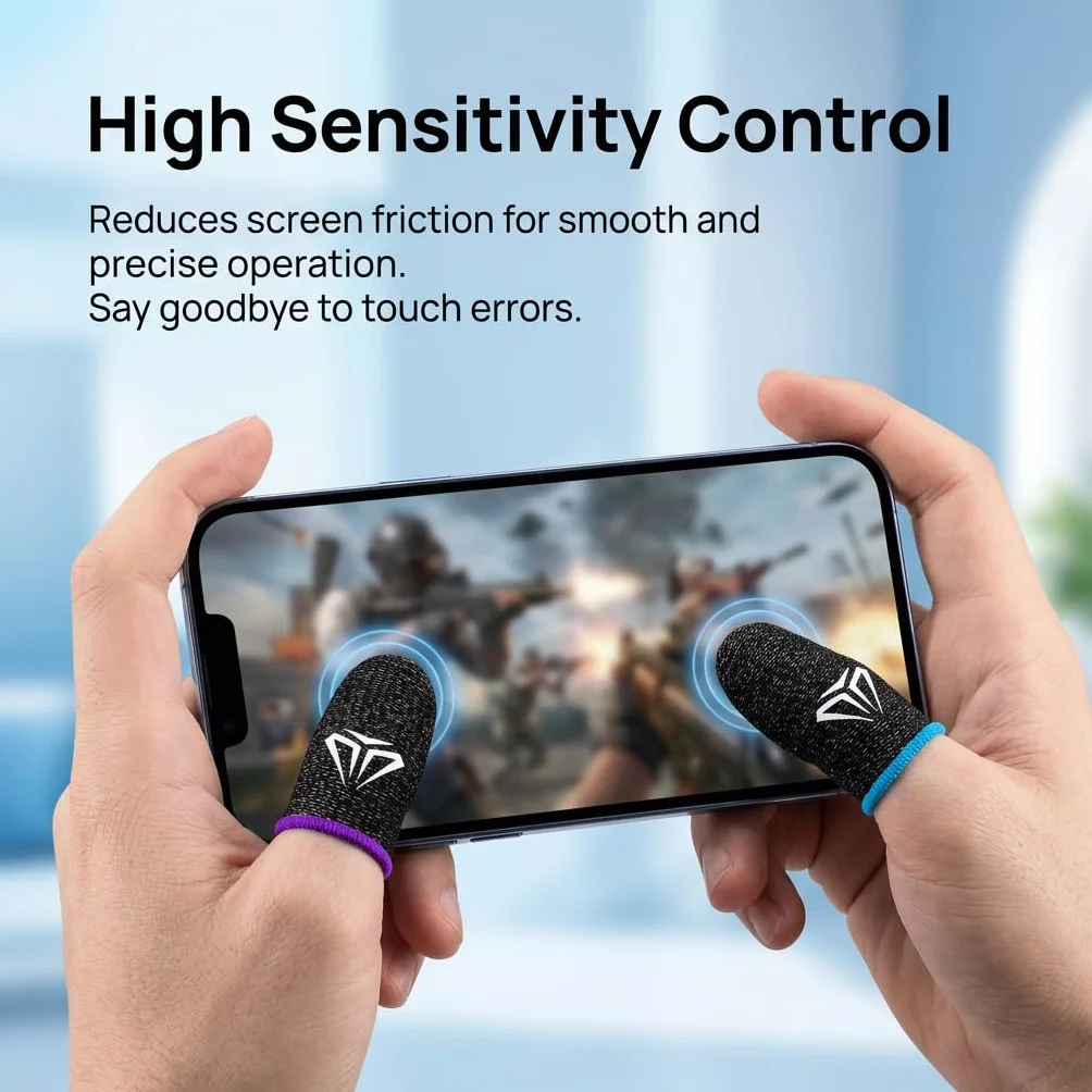 Lot de 12 Doigtiers pour Jeu Mobile, 6 Paires de Finger Sleeve Gaming Haute Sensibilité en Fibre Conductrice, Protège Doigt Anti-Transpiration Respirant pour Tous Écrans Tactiles, Accessoires Gaming M
