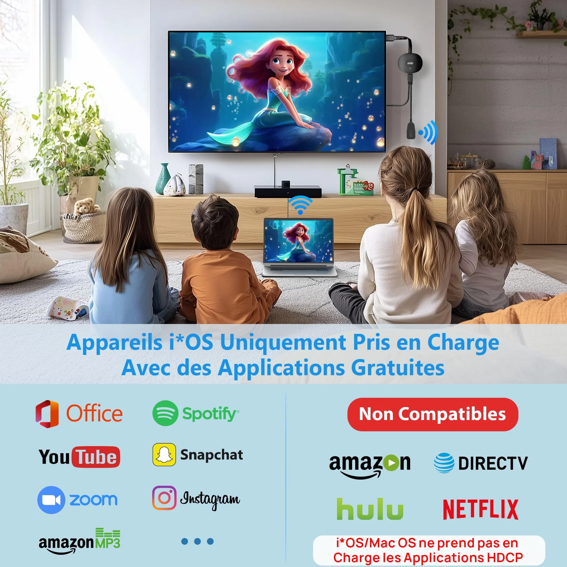 SOCLLLife Adaptateur HDMI sans Fil 4K Miracast HiFi Dongle pour PC/Moniteur/Projecteur HDTV
