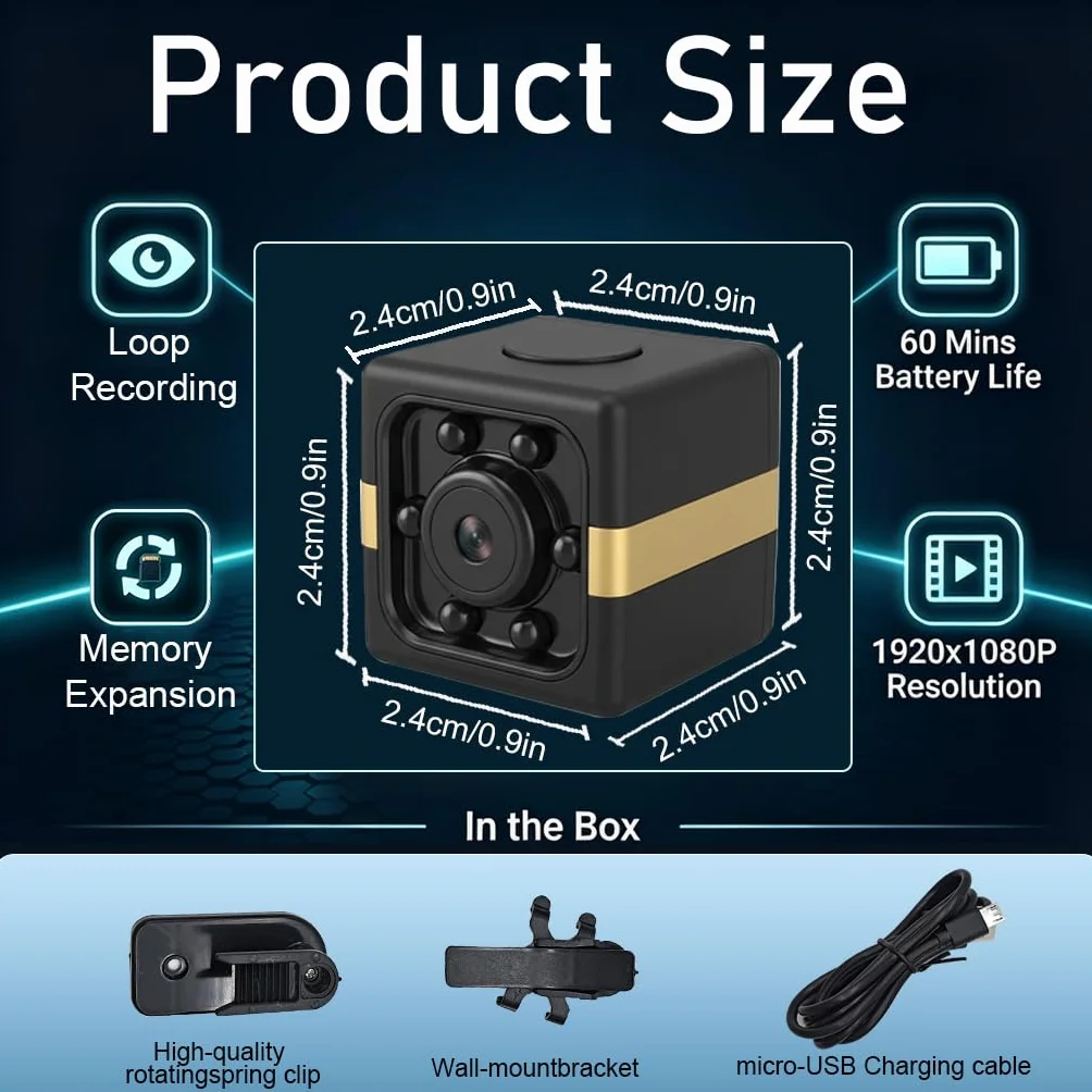 Mini Caméra Espion sans Fil 1080P, Micro Camera de Surveillance Spy Cam Discrète Invisible avec Détection de Mouvement et Vision Nocturne, Camera Cachée pour Maison, sans Internet Noir