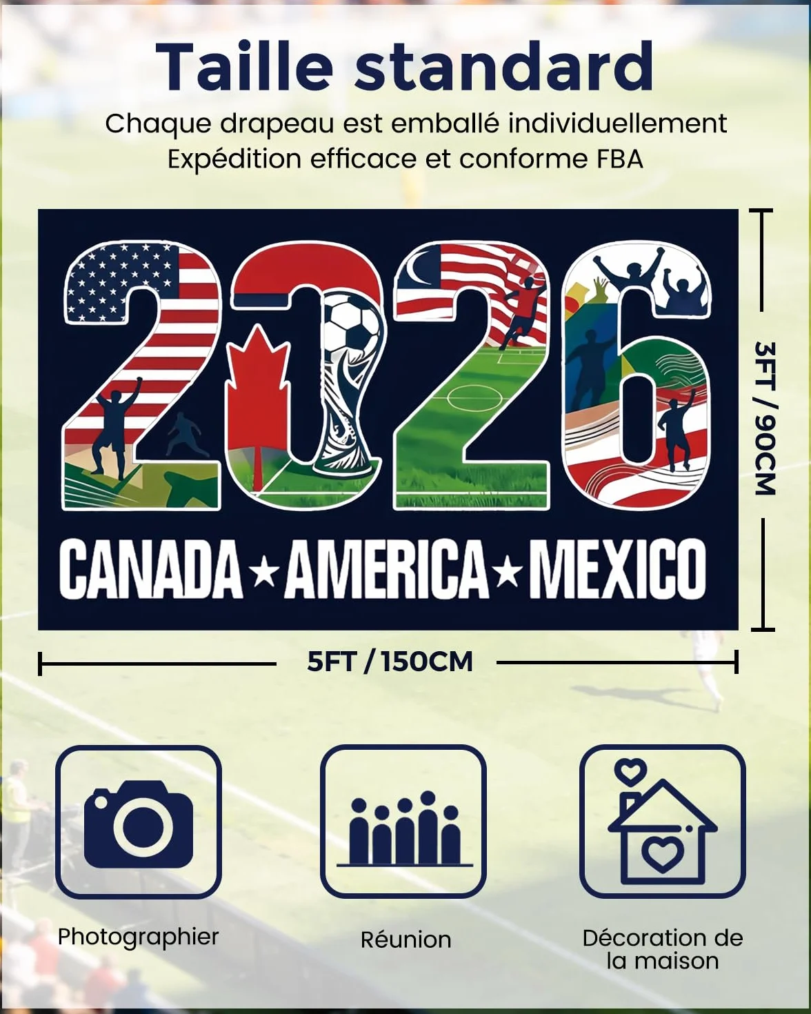 Drapeau Coupe du Monde 2026 150×90 CM Fanion Foot