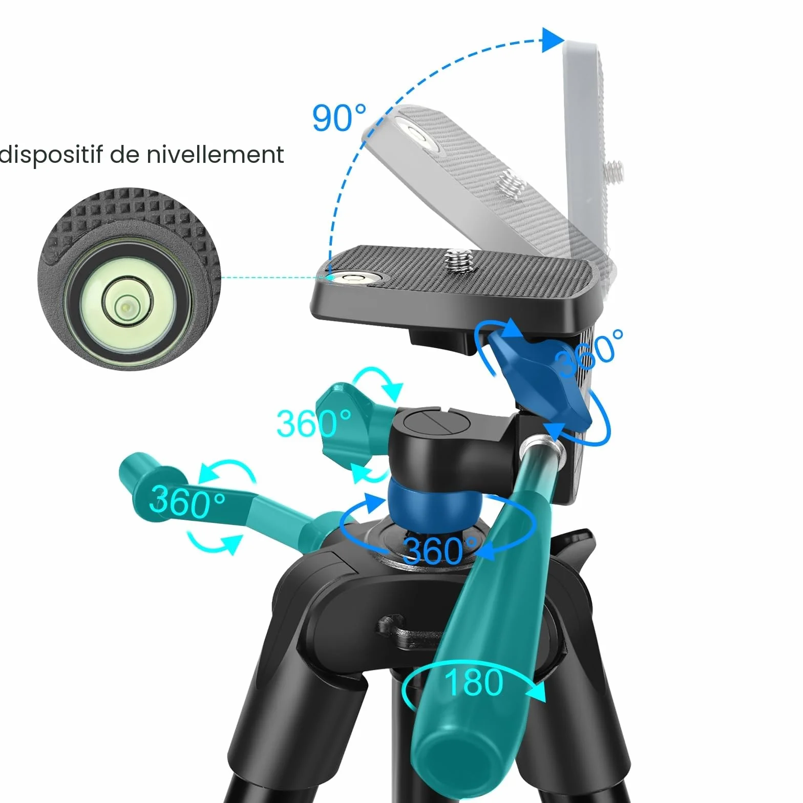 CAMBOFOTO Trépied Léger de 135 cm pour Téléphone, avec Support de Téléphone, Compatible avec iPhone et Autres Smartphones Android, Les Reflex Numériques et Les Cameras sans Miroir
