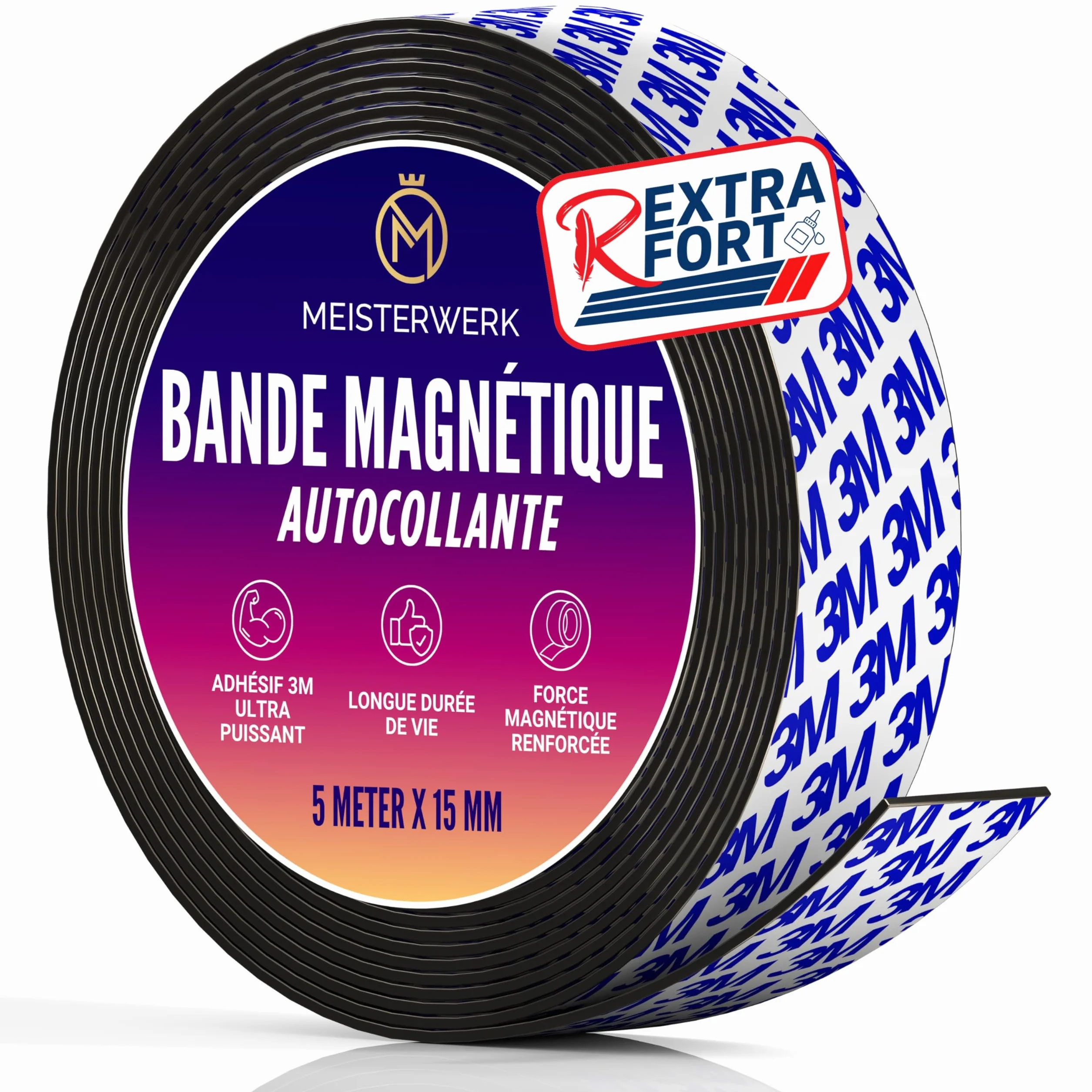 Bande Magnétique Puissante 5 Mètres Colle Extra Forte Aimant Autocollant Adhésif Puissant Force Magnétique Optimisée