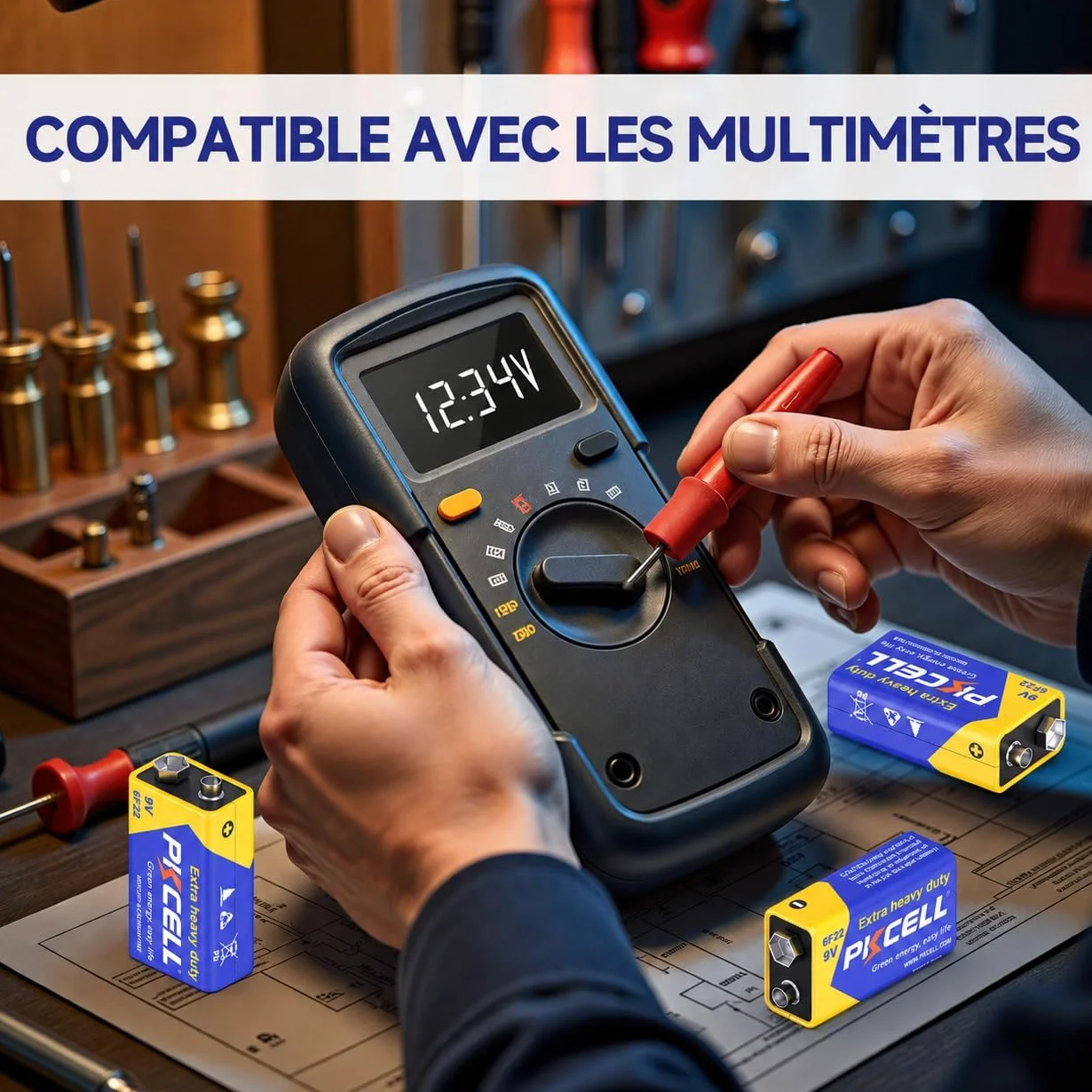 PKCELL Pile 9V 6F22 Carré Haute Performance 4 Pièces
