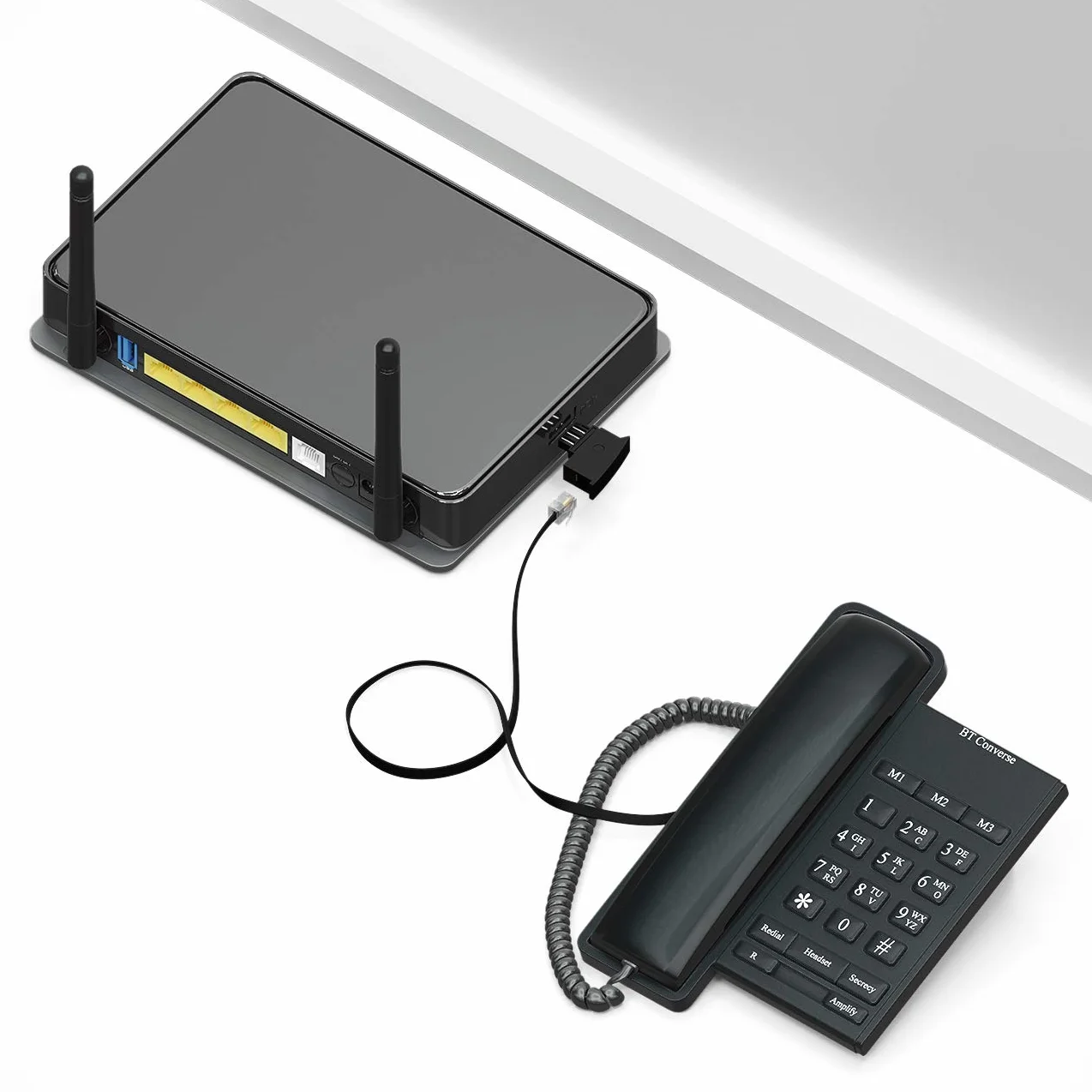 deleyCON Adaptateur de téléphone TAE-F vers RJ11 femelle 6P4C - Adaptateur de câble pour routeur - Noir