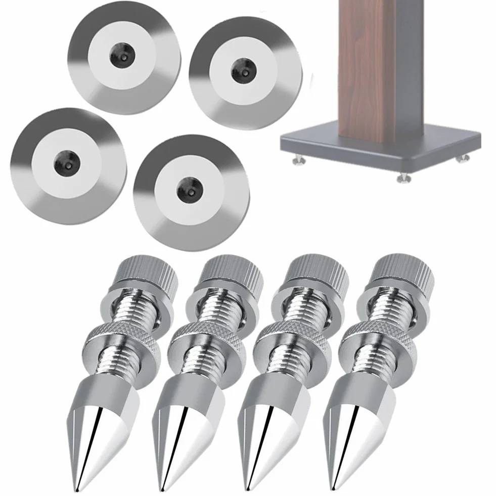 Topiky Pointes de Haut-Parleur, 4 Pcs/Paquet Cuivre Pur Haut-Parleur Spike Feet Pads Pointes d'isolation Chaussures de Protection Antichoc avec 4 Bases pour Haut-parleurs HiFi ou Cadre d'enceinte