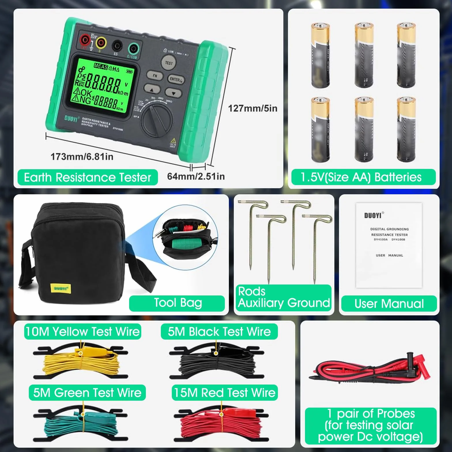 Testeur de Résistance à la Terre, 0~2000Ω Mesure de Résistance de Mise à la Terre Tension CA de 600V Mégohmmètre Earth Ground Resistance Tester