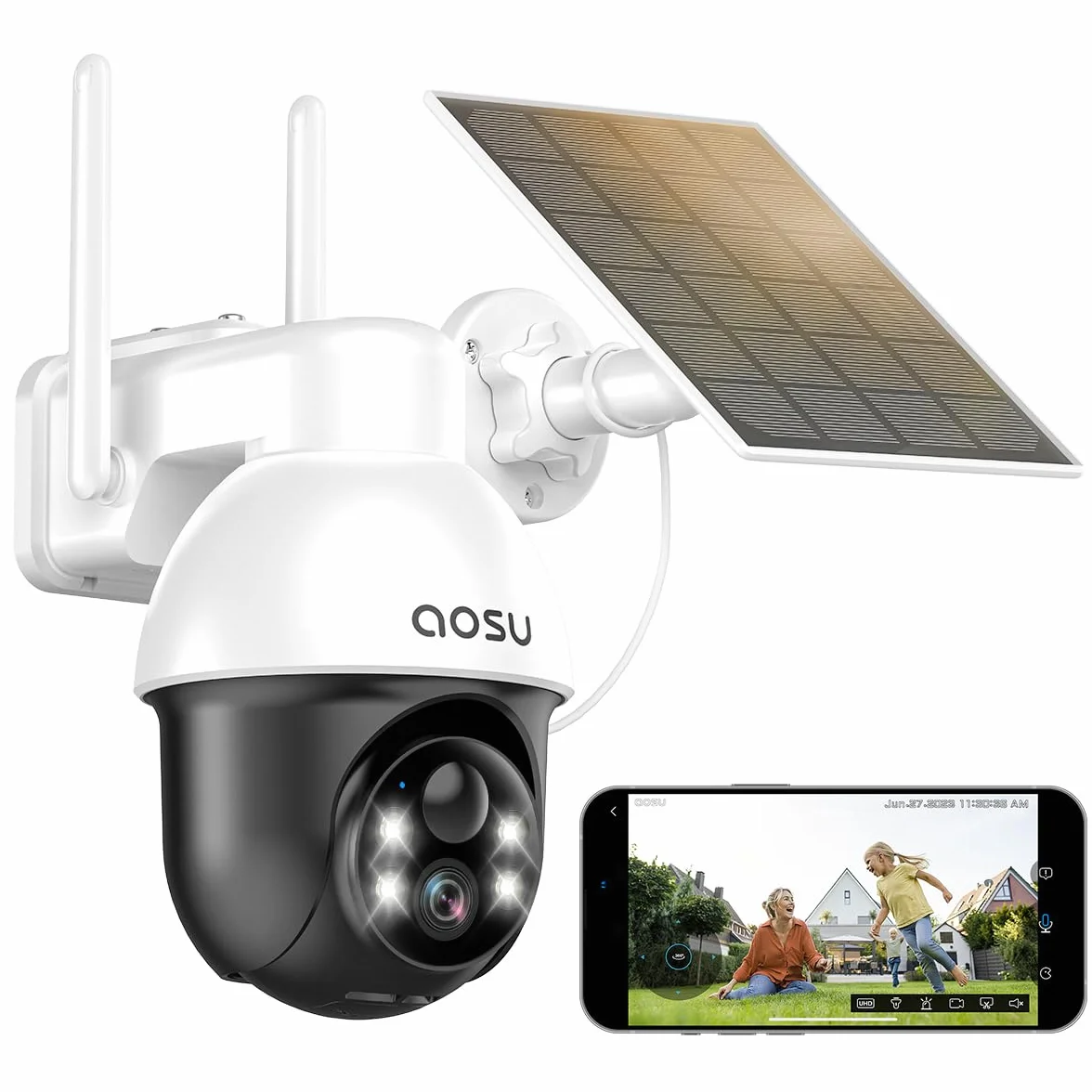 aosu 2K 3MP Camera Solaire Extérieur WiFi Surveillance 360° PTZ Suivi Automatique Vision Nocturne Alarme Audio Bidirectionnel