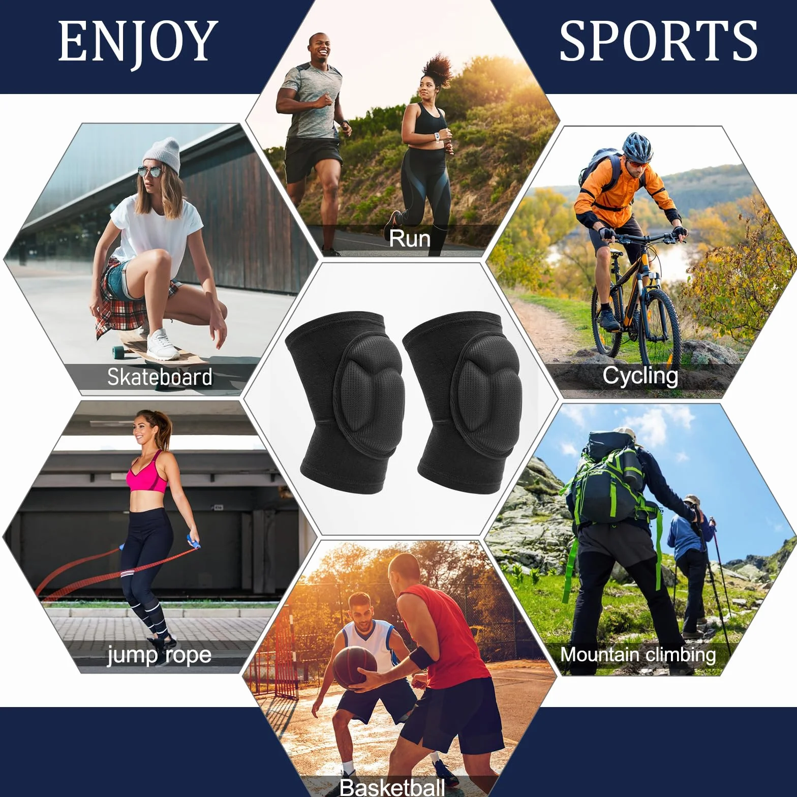 Genouillère Sport Élastique Anti-collision Éponge Épaisse pour Danse Yoga Jogging Volley-Ball Noir