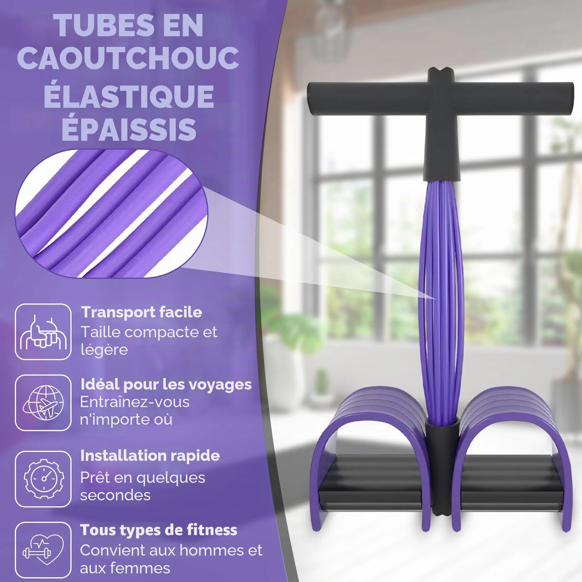 Pédale de Fitness Élastique Corde de Tension, 6 Tubes Multifonctionnelle Bande de Résistance Bodybuilding