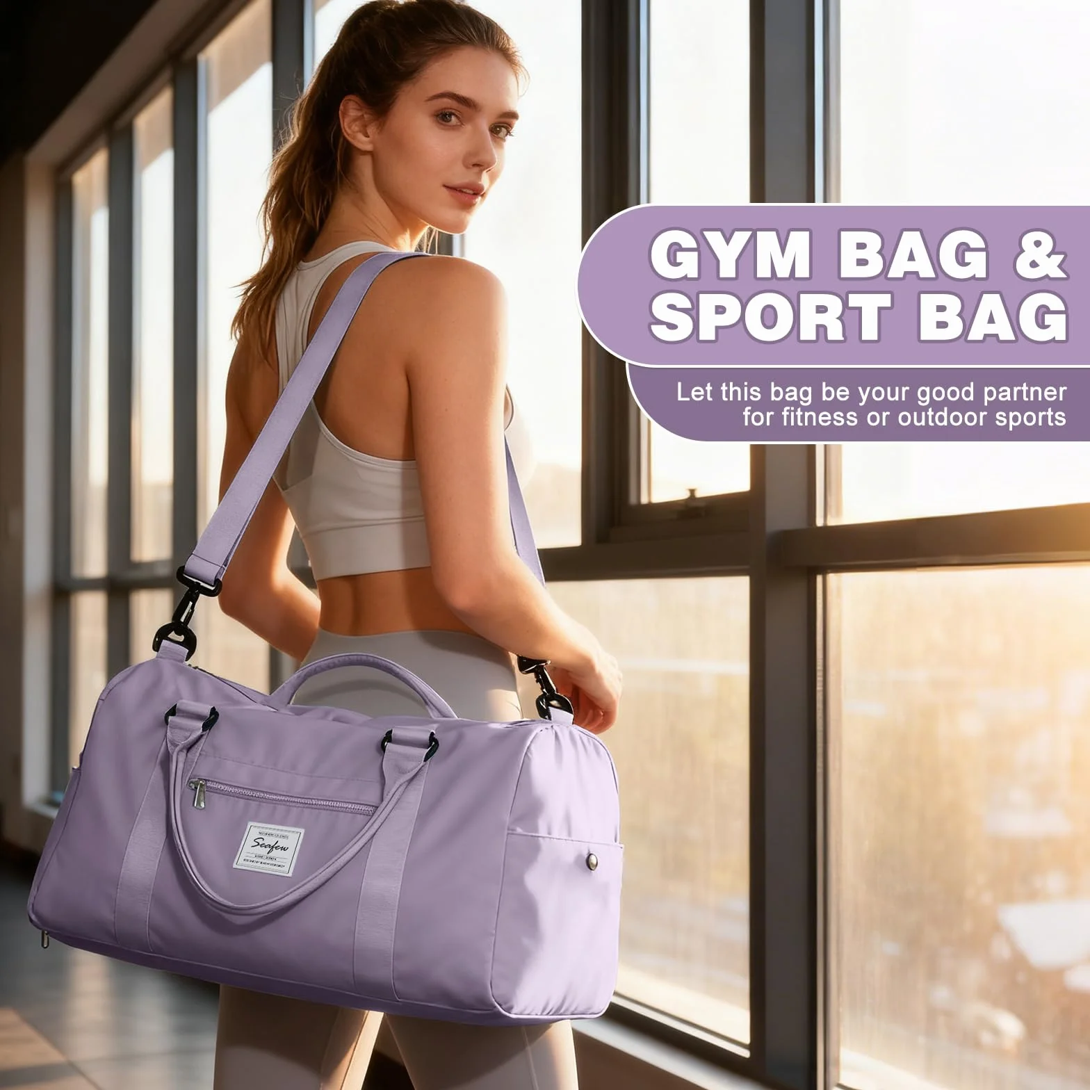 Sac de Sport Femme Homme Léger avec Compartiment Chaussures Poche Humide Duffle Bag Violet A11