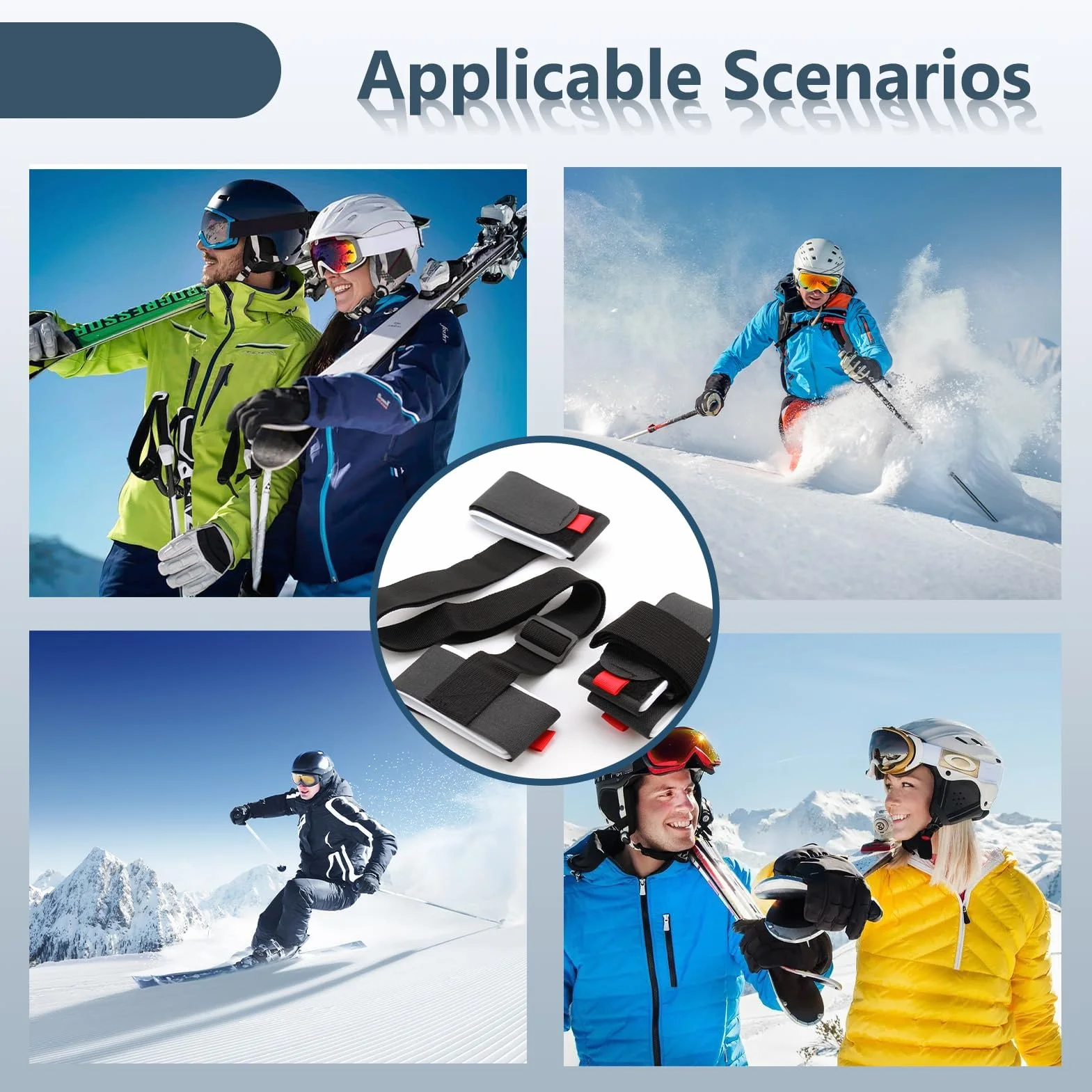 Bandoulière de Ski 2 Pièces, Porte-Épaules Réglable avec Boucle à Ruban Adhésif Rembourré, Noir Matériau Durable