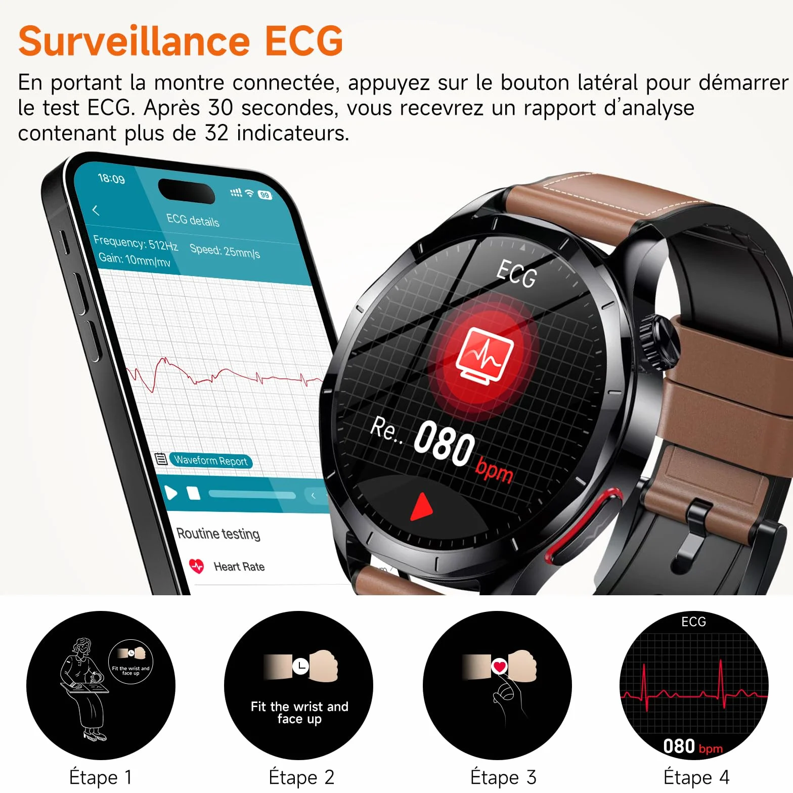 2026 Nouv’ Montre Connectée Homme avec ECG+HRV/Pressιon artérιelle/IMC,1,43" AMOLED Smartwatch avec Fonction SOS,24/7 Fréquence Cardiaque/SpO2/Sommeil Monitor, IP68 pour Android/iOS