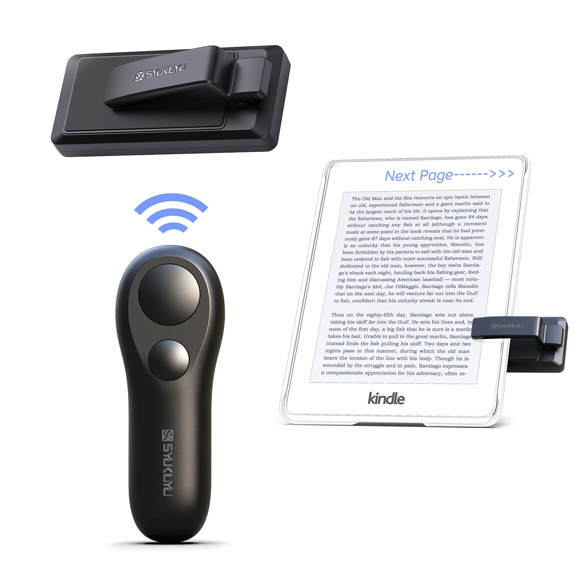 SK SYUKUYU RF Télécommande Liseuse Kobo, Kindle, Tourne Page Liseuse for iPad iPhone Android Tablets, Tourneur Page Liseuse pour Lire des Romans et Prendre des Photos(Noir)