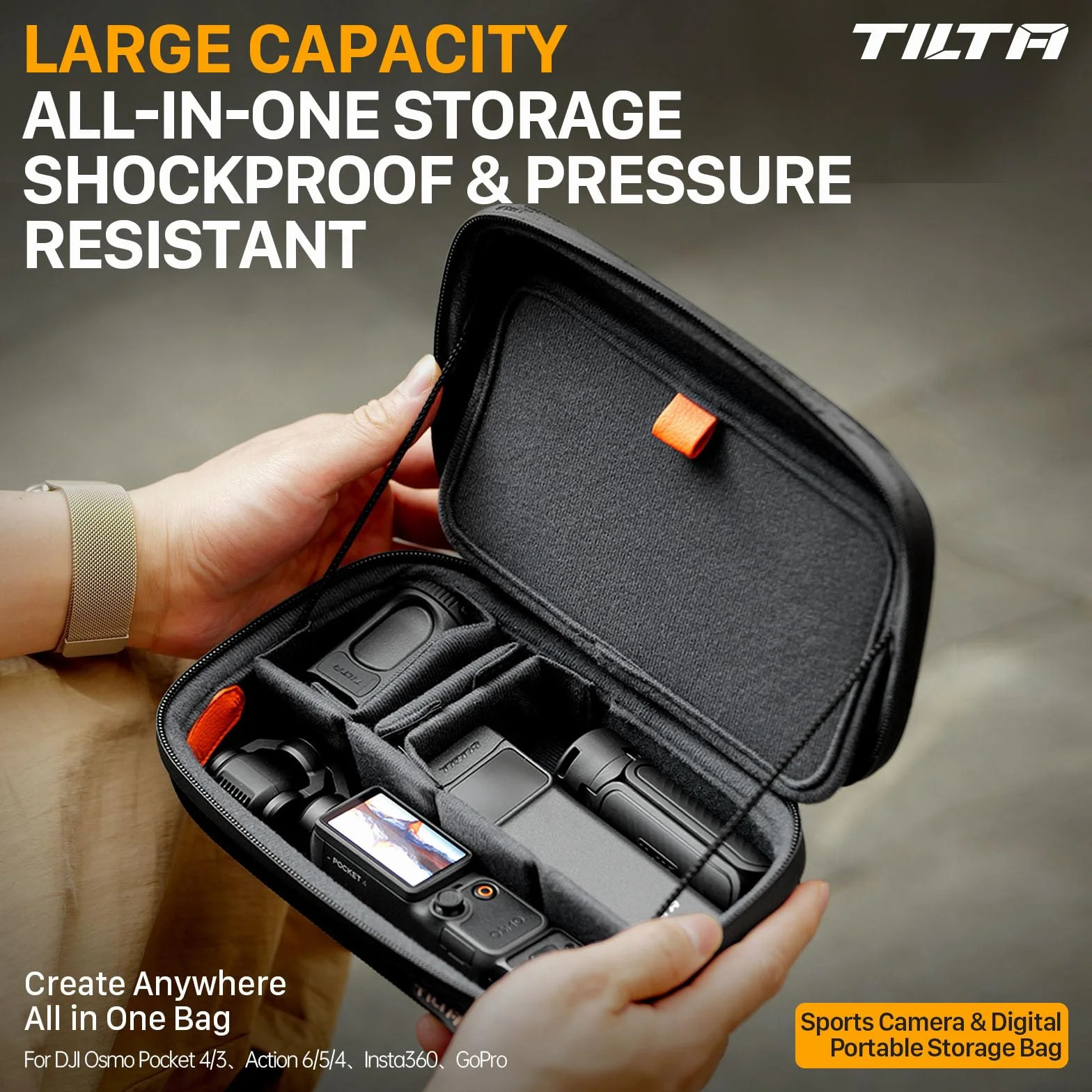 Tilta TA-ACCC-B Étui Rigide Portable pour DJI Osmo Pocket 4, Résistant à l'Eau