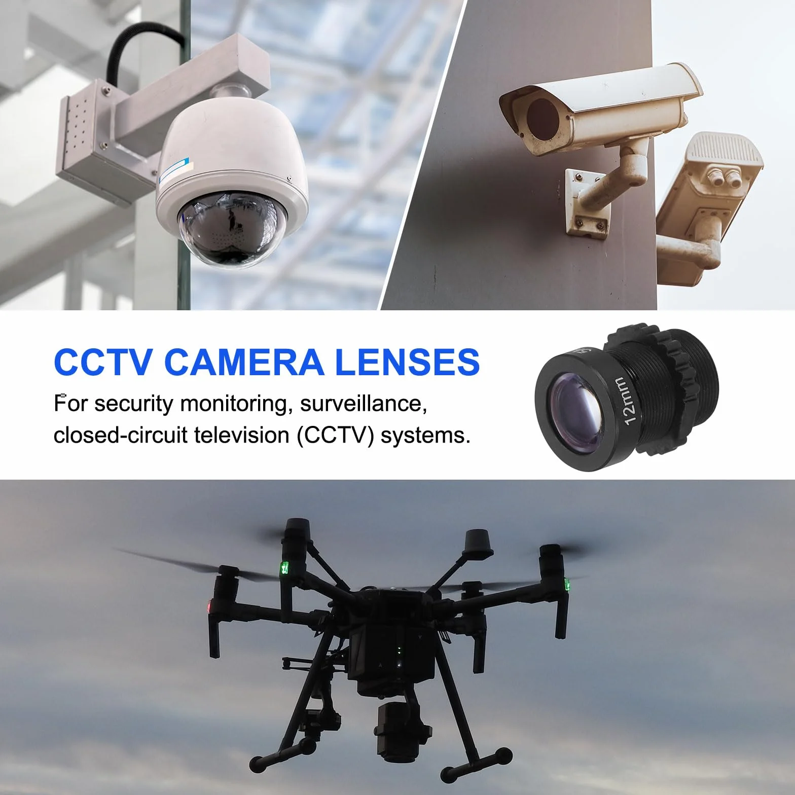 Objectif De Caméra CCTV 12mm HD 5MP Sécurité Angle Large Monture M12 Ouverture Fixe