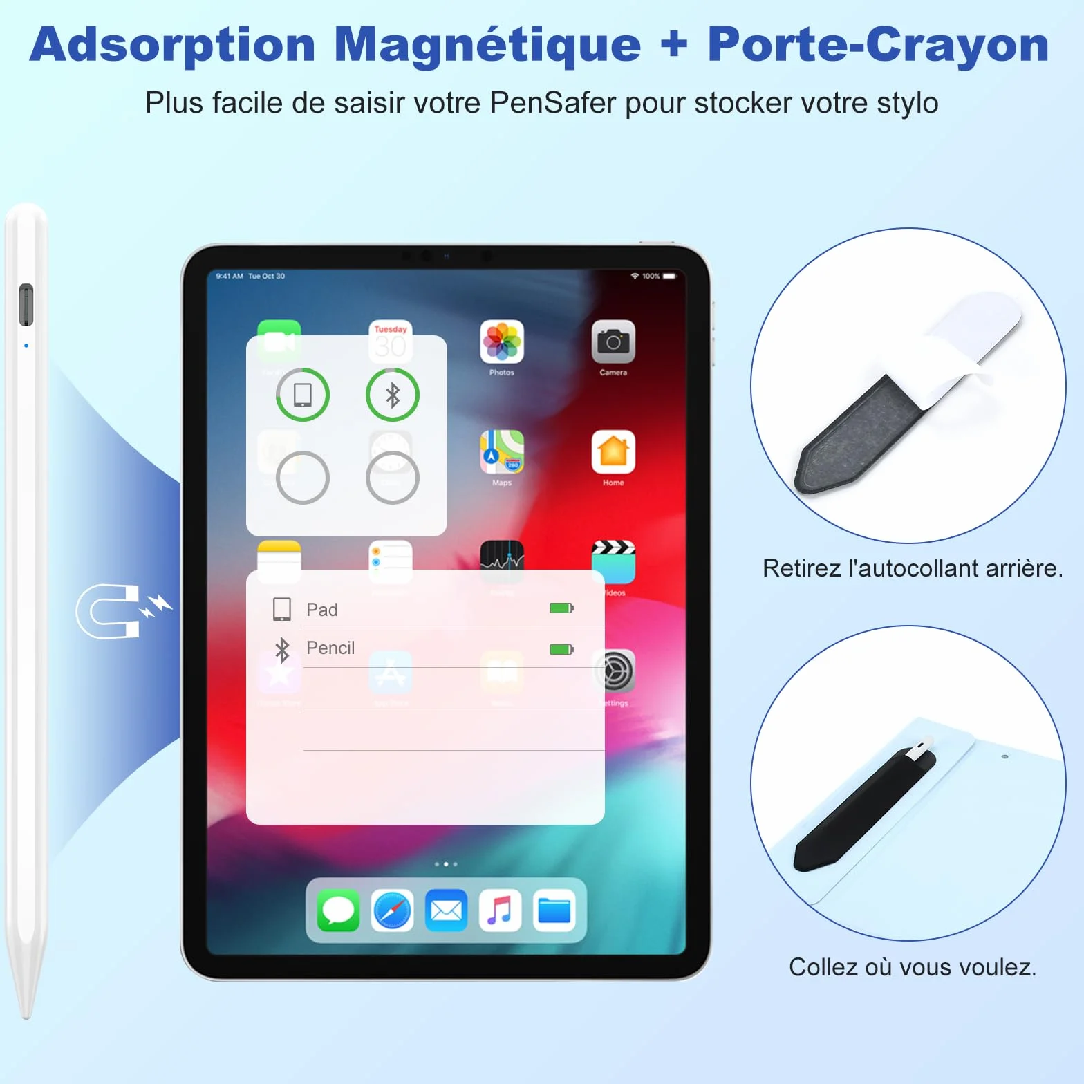 KBCASE Stylet Universel pour Tablette Android Samsung Lenovo Huawei Xiaomi Vivo, Sensibilité à l'inclinaison, Haute Précision, Recharge Rapide, Blanc