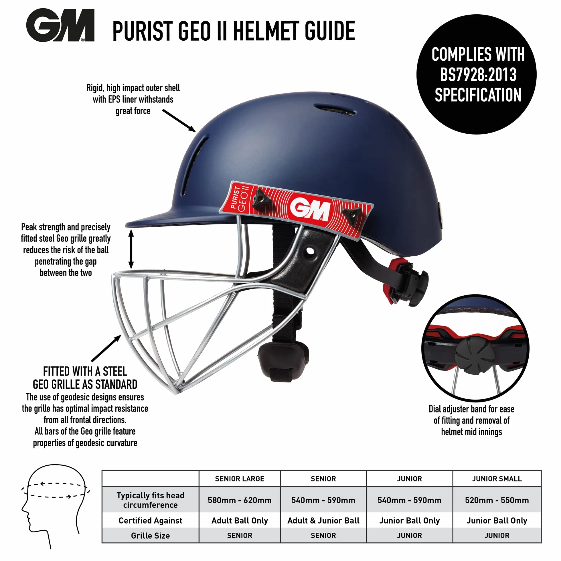 GM Purist Geo II Casque de Cricket Mixte