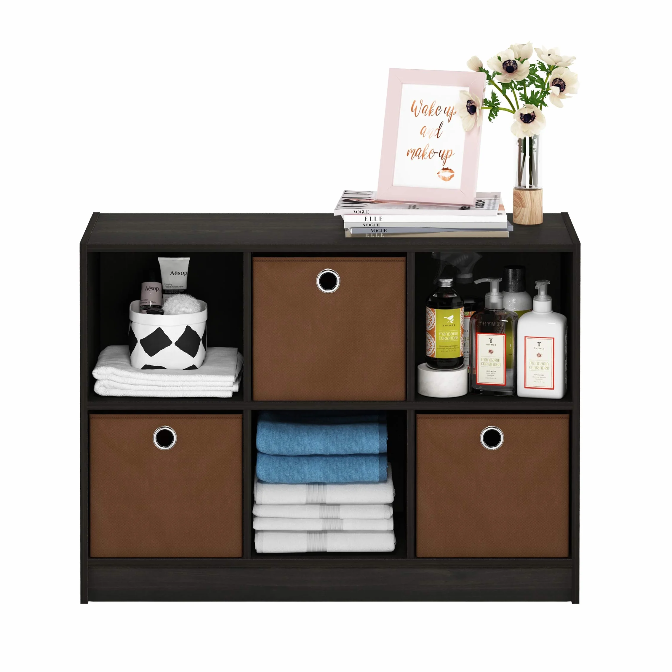 Furinno Basic Rangement de Bibliothèque 3x2 avec Bacs, Engineered Wood, Expresso, one size