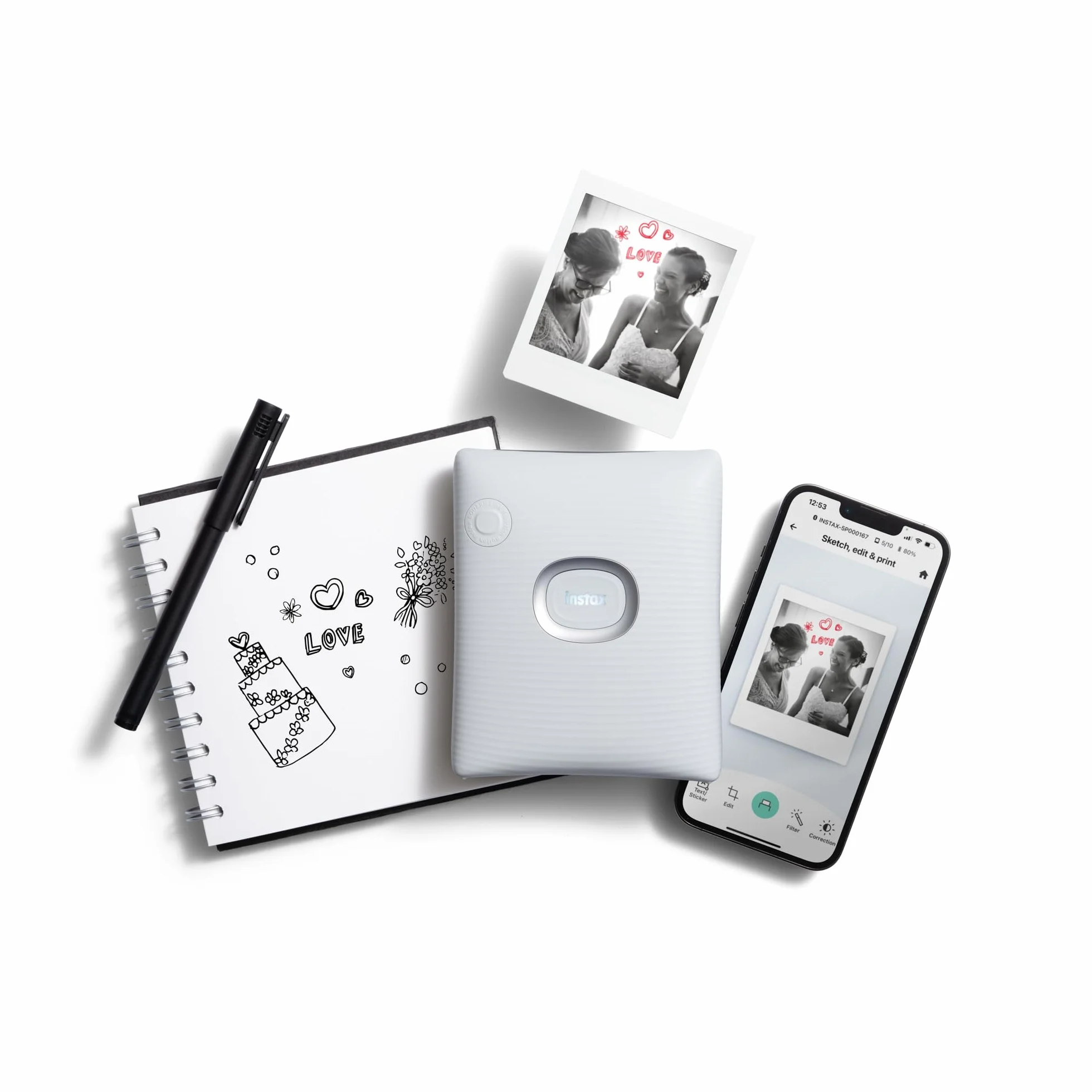 instax Square Link Smartphone Photo Printer, Ash White