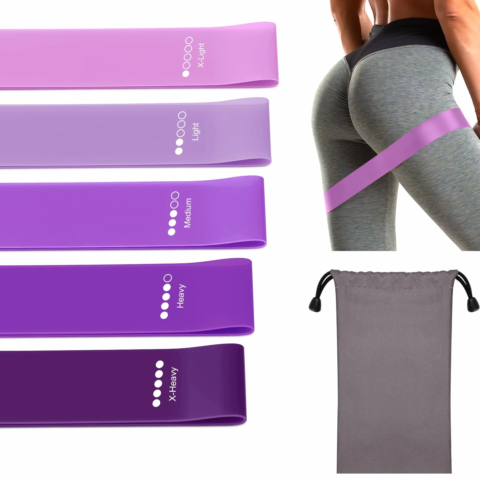 Bande Élastique Musculation Lot de 5, 5 Niveaux de Force, Fitness Pilates Yoga avec Sac de Rangement