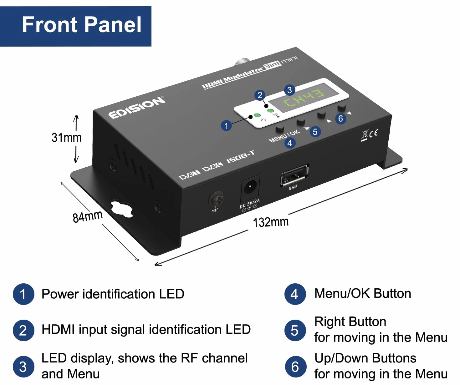 EDISION HDMI Modulator 3in1 Mini DVB-T ISDB-T DVB-C Full HD Coaxial LED