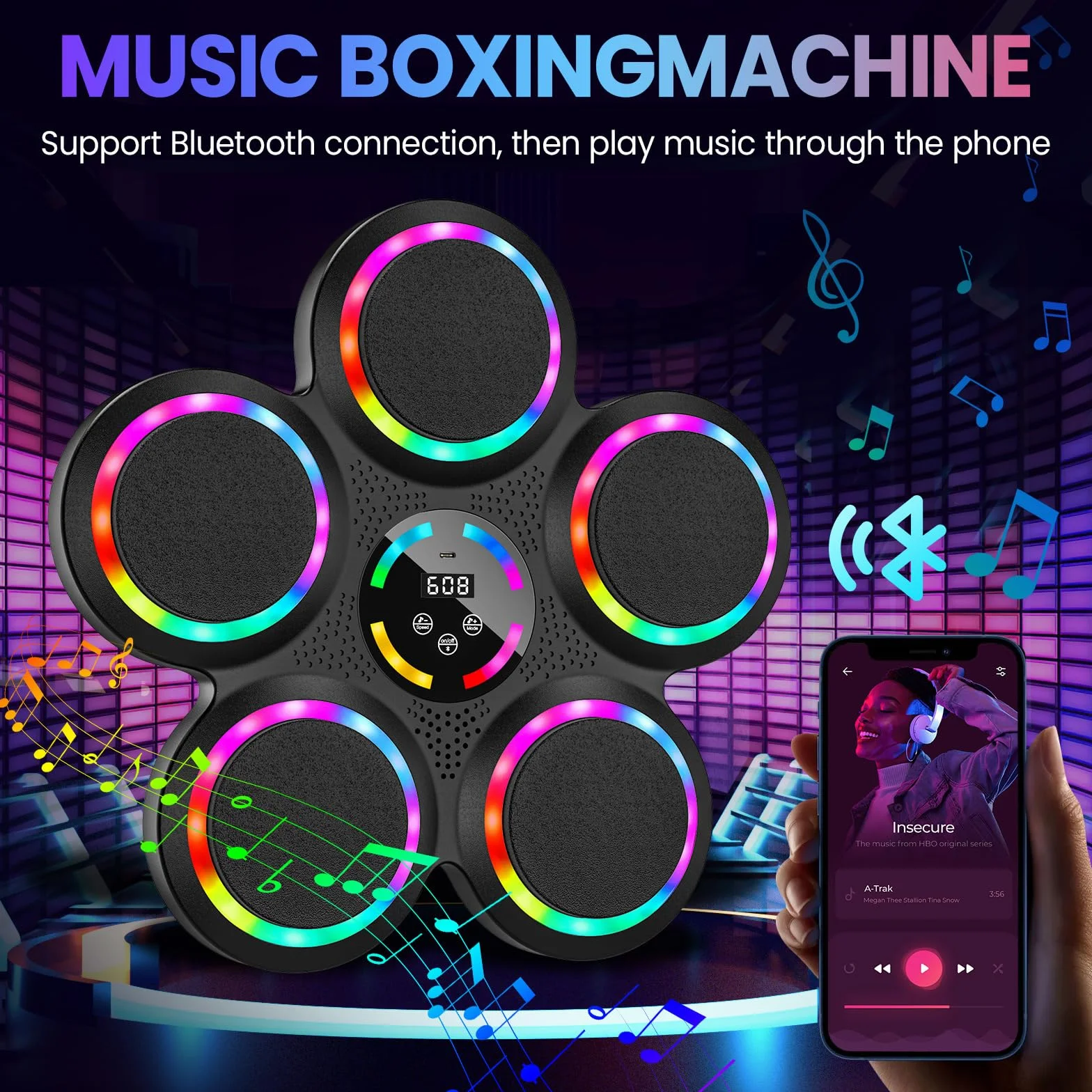 IERAKOR Musique Machine de Boxe, Gants, Bluetooth, 9 Vitesses Modes, Sport à Domicile