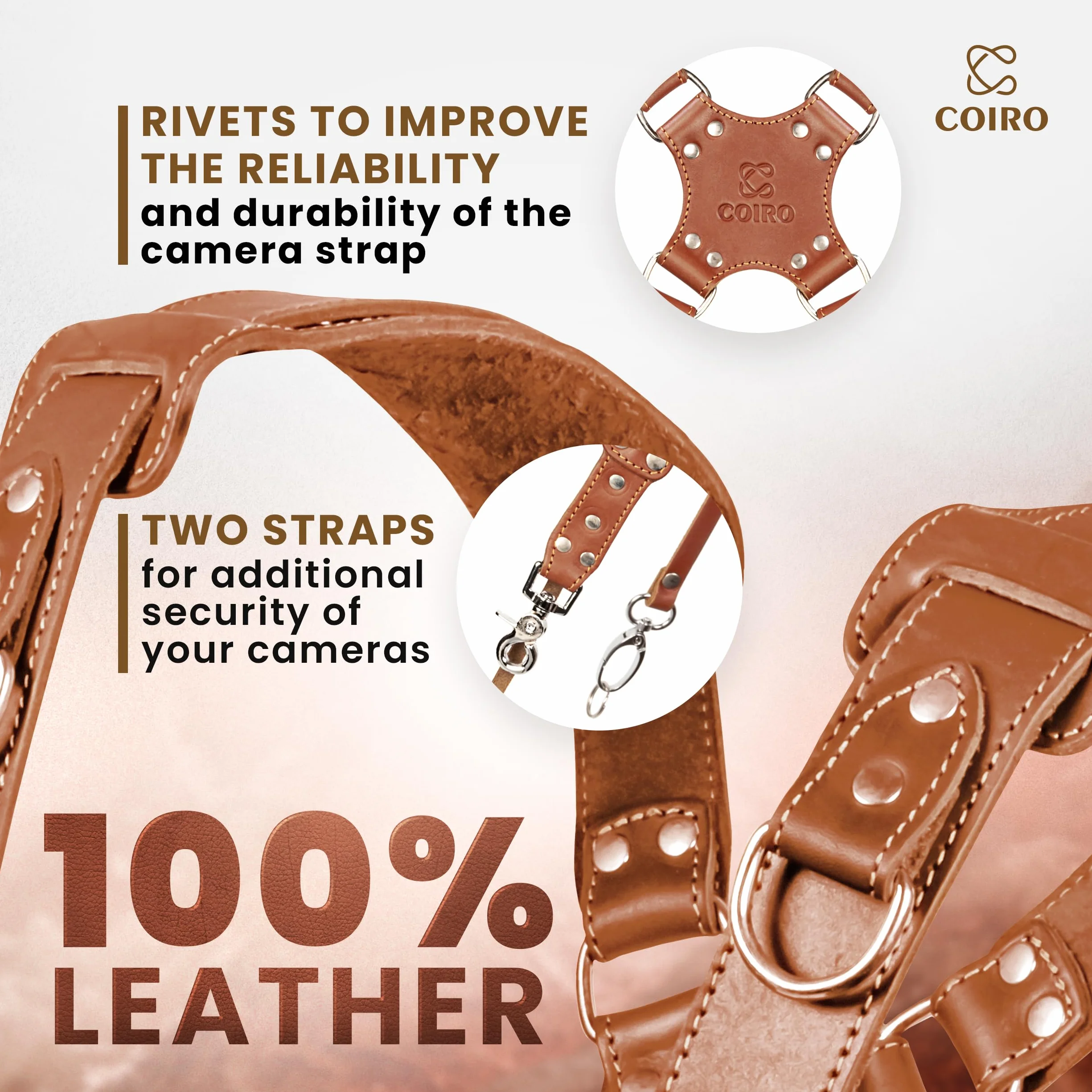 C Coiro Harnais Appareil Photo Professionnel Accessoires Appareil Photo, Bandoulière Double En Cuir Pour Appareil Photo