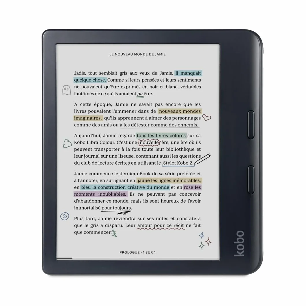 Kobo Libra Colour Black | Liseuse eBook Couleur | Écran Couleur E Ink Kaleido™ 3 sans Reflets de 7" | Option Mode Sombre | Étanche | Livres Audio | 32 Go de Stockage | Noir