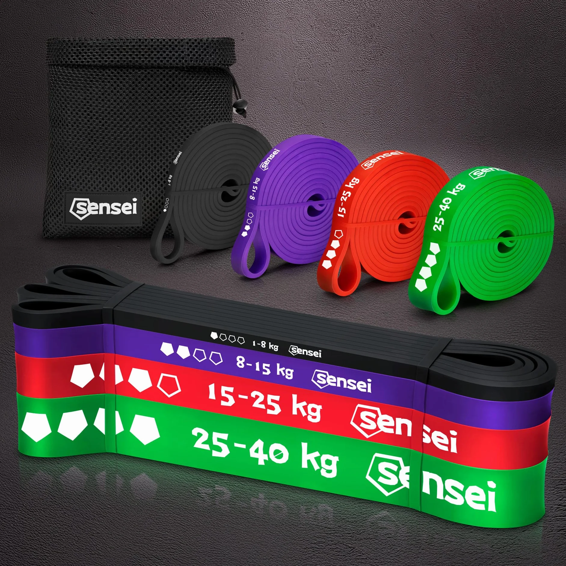 SENSEI Élastique Musculation Bande Élastique Fitness en Latex Naturel avec Guide, E-Book & Sac