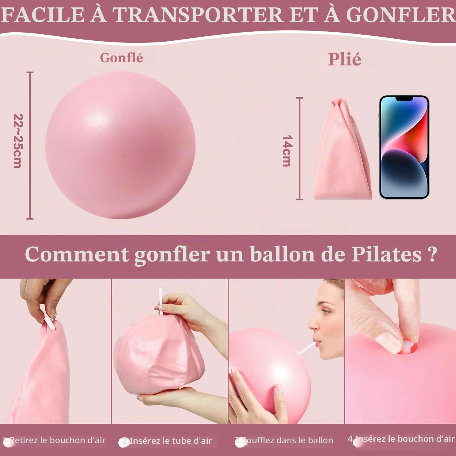 Vortix Lot de 3/6 balles de Pilates 25 cm – Anti-explosion, antidérapantes – Ballon de gymnastique avec tuyau gonflable, pour yoga et muscles du plancher pelvien