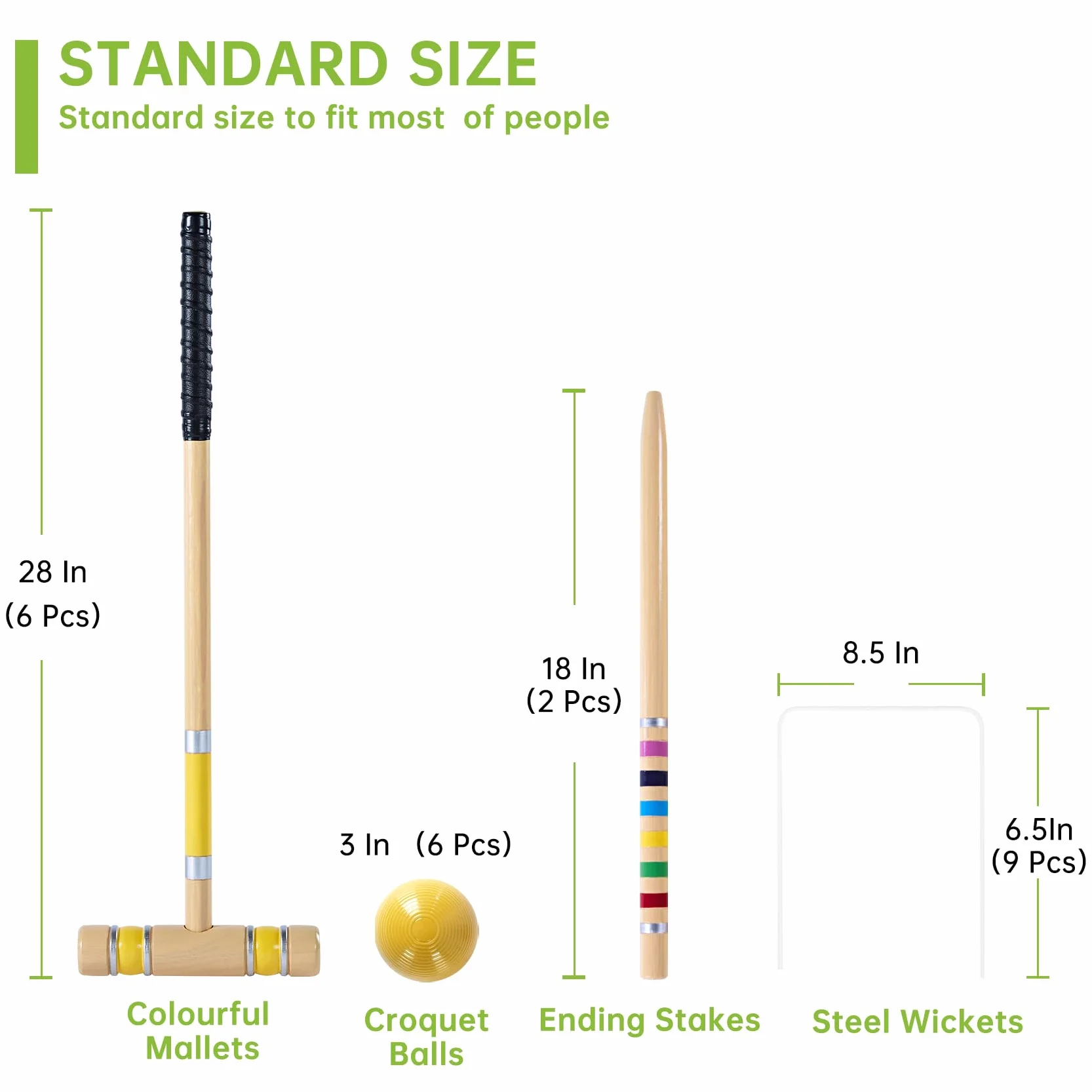 Ensemble de croquet 71,1 cm 6 joueurs maillets en bois balles colorées sac de transport jeux plein air pelouse plage