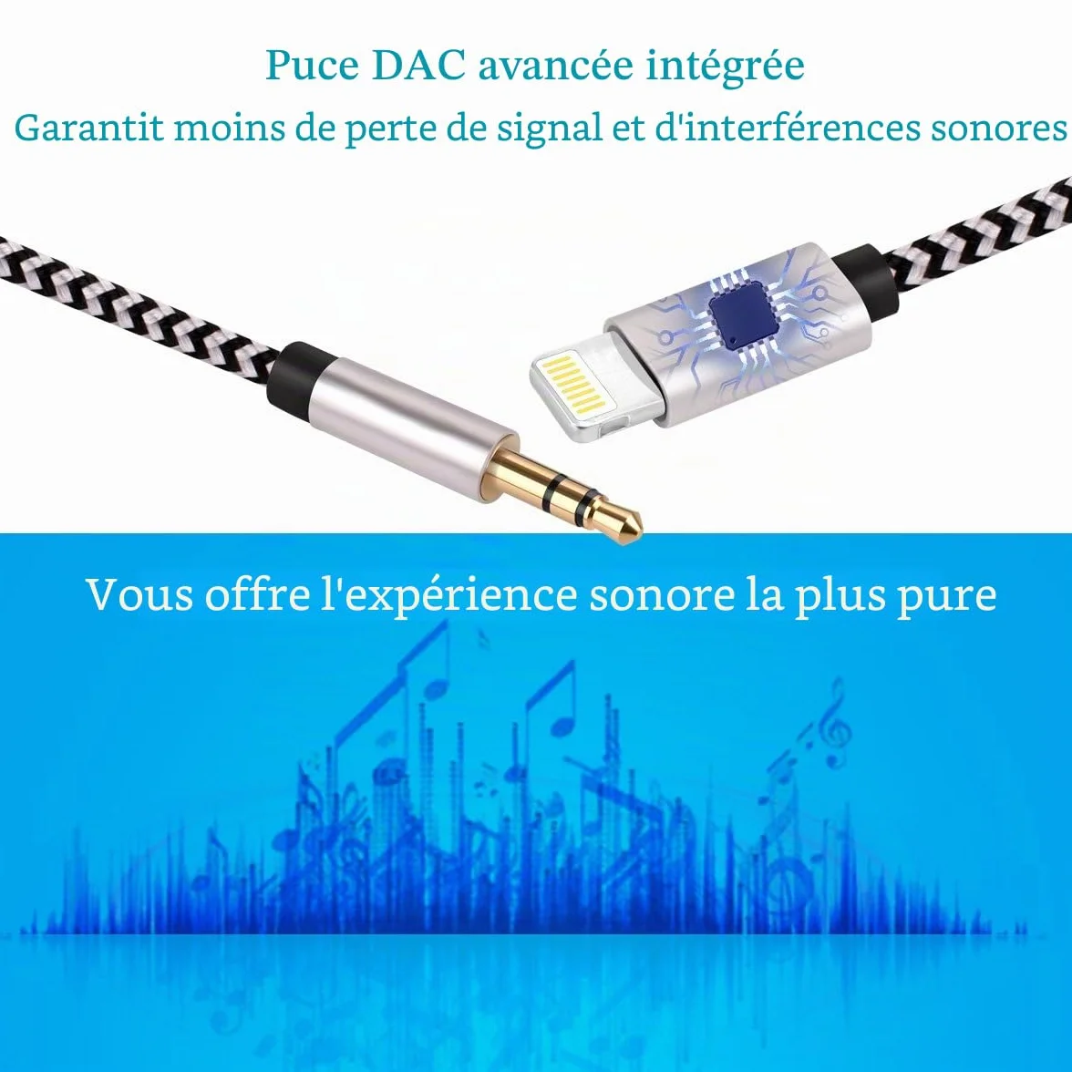 Câble auxiliaire Lightning Jack 3.5mm pour iPhone 14/13/12/X/11/8/7 Pro Max Voiture Audio