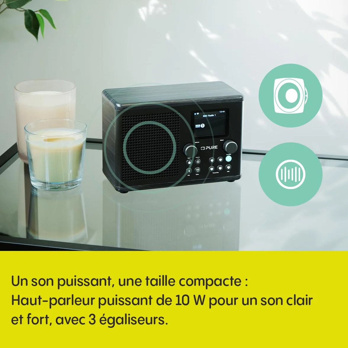 Pure Classic H4i – Radio Internet avec WiFi, Dab+, FM, Bluetooth 5.3 et USB – Haut-Parleur 10 W – Écran Couleur 2,4" – 150 Stations – Minuterie Sommeil et Cuisine – Entrée AUX – Noir