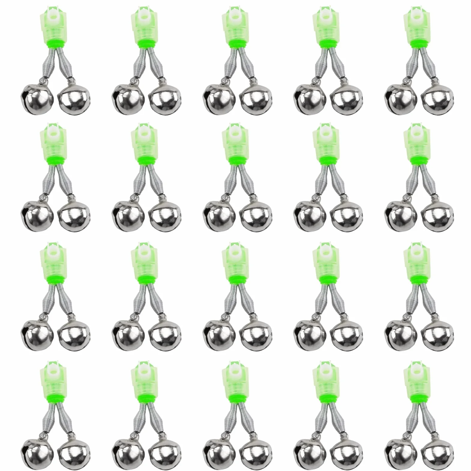 Lot de 20 Cloches de Pêche Clip en Spirale Lumineux Alarme Canne à Pêche Son Clair Fort Résistant Corrosion Nuit
