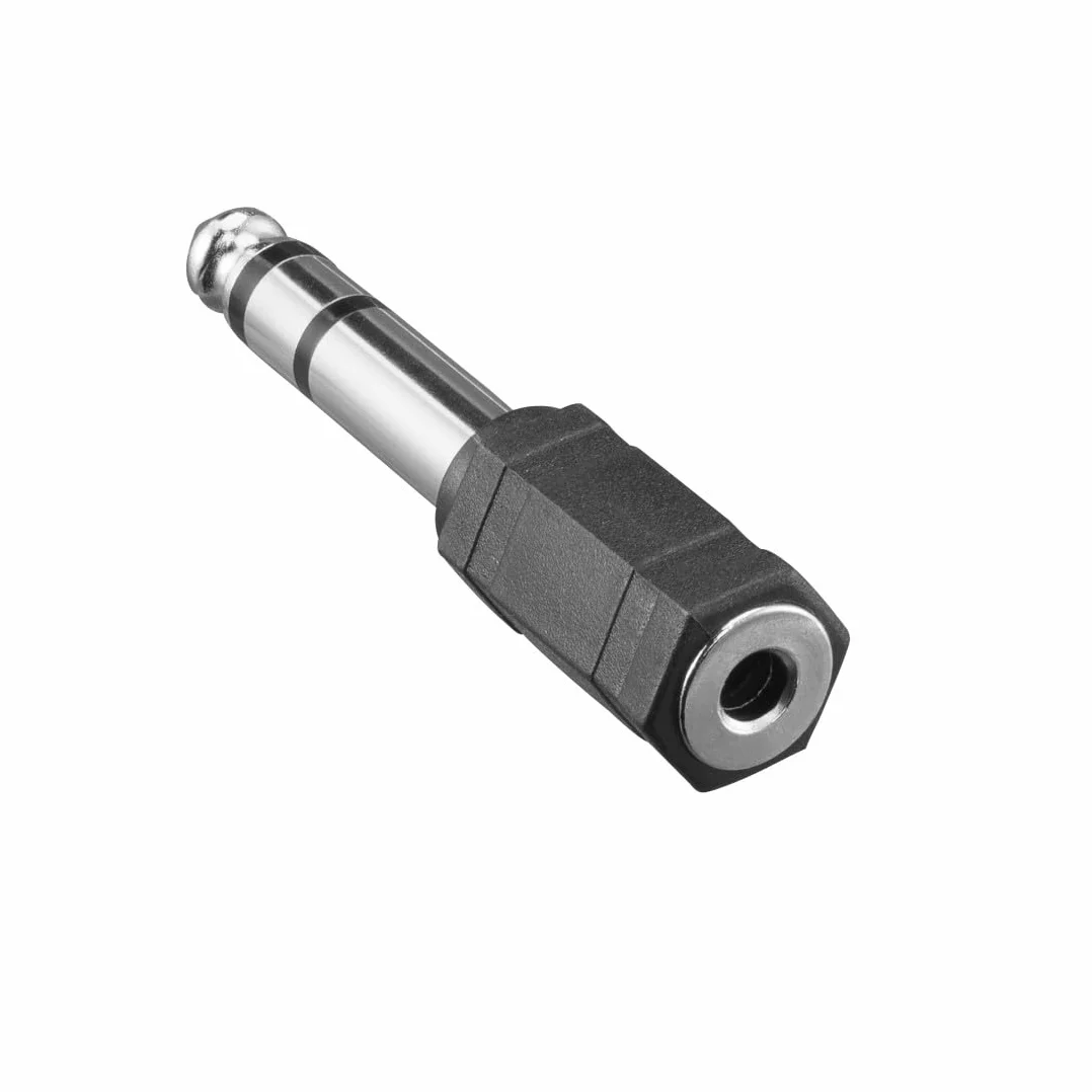 Hama Adaptateur Jack 6.35 vers 3.5 Garantie 10 Ans (Adaptateur Audio 6.35mm Mâle vers 3.5mm Femelle, Stéréo, Prise Casque, Audio Connecteur Stéréo pour Mélangeur Audio/Piano électrique/Clavier) Noir