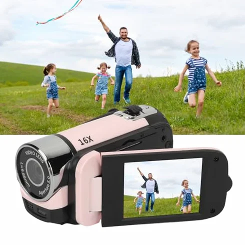 Caméscope Vidéo 1080P 16MP 16X Zoom HD Écran Rotatif 2,4 Pouces avec Lumière Remplissage Trépied 1/4 Pouce