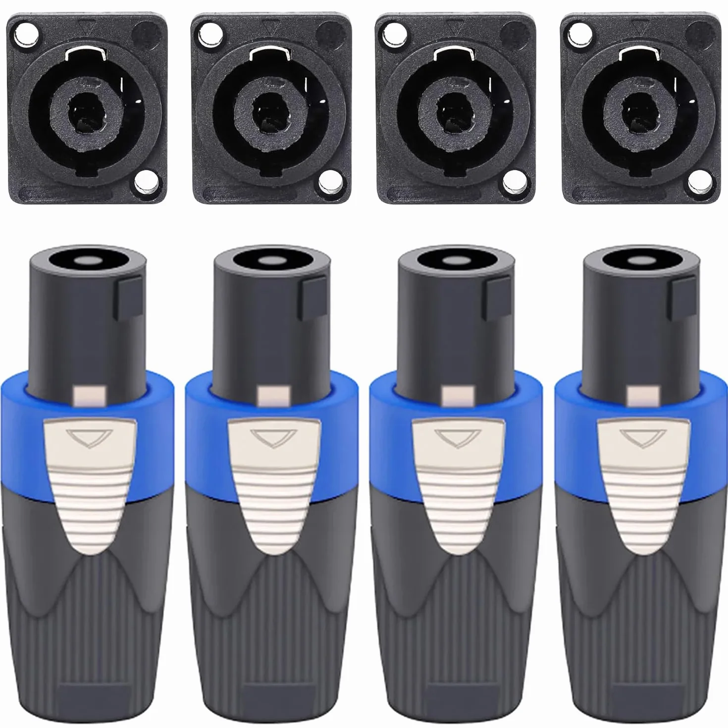 Greluma 4 Set Kit de connecteurs Speakon, fiches de haut-parleur 4 broches à verrouillage rotatif et prises de montage sur panneau de châssis, compatibles NL4FC, NL4FX, NL4MPR