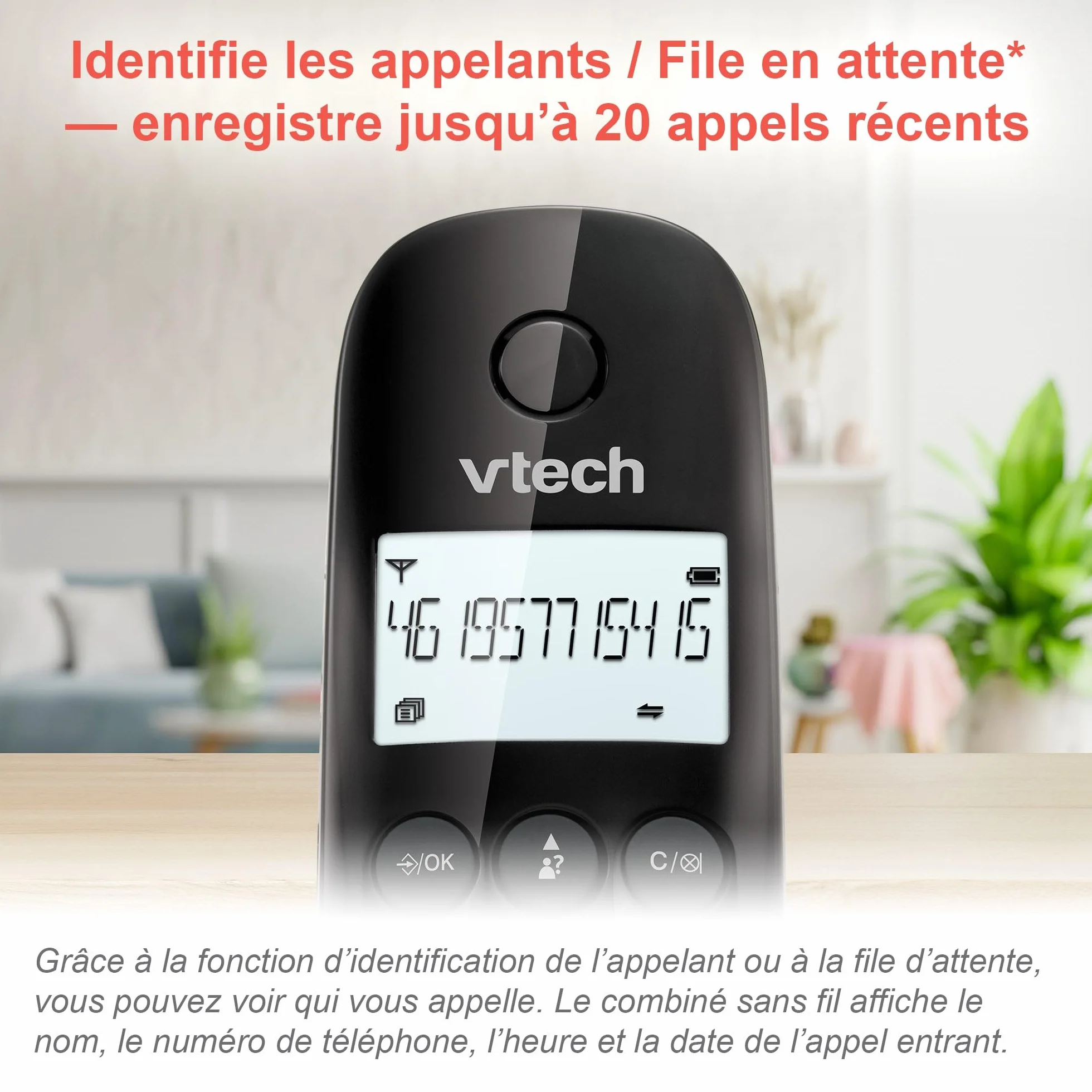 VTech CS1450 Téléphone sans Fil DECT avec Répondeur, Mains Libres, Blocage d'Appels, Identification de l'Appelant, Écran Rétroéclairé
