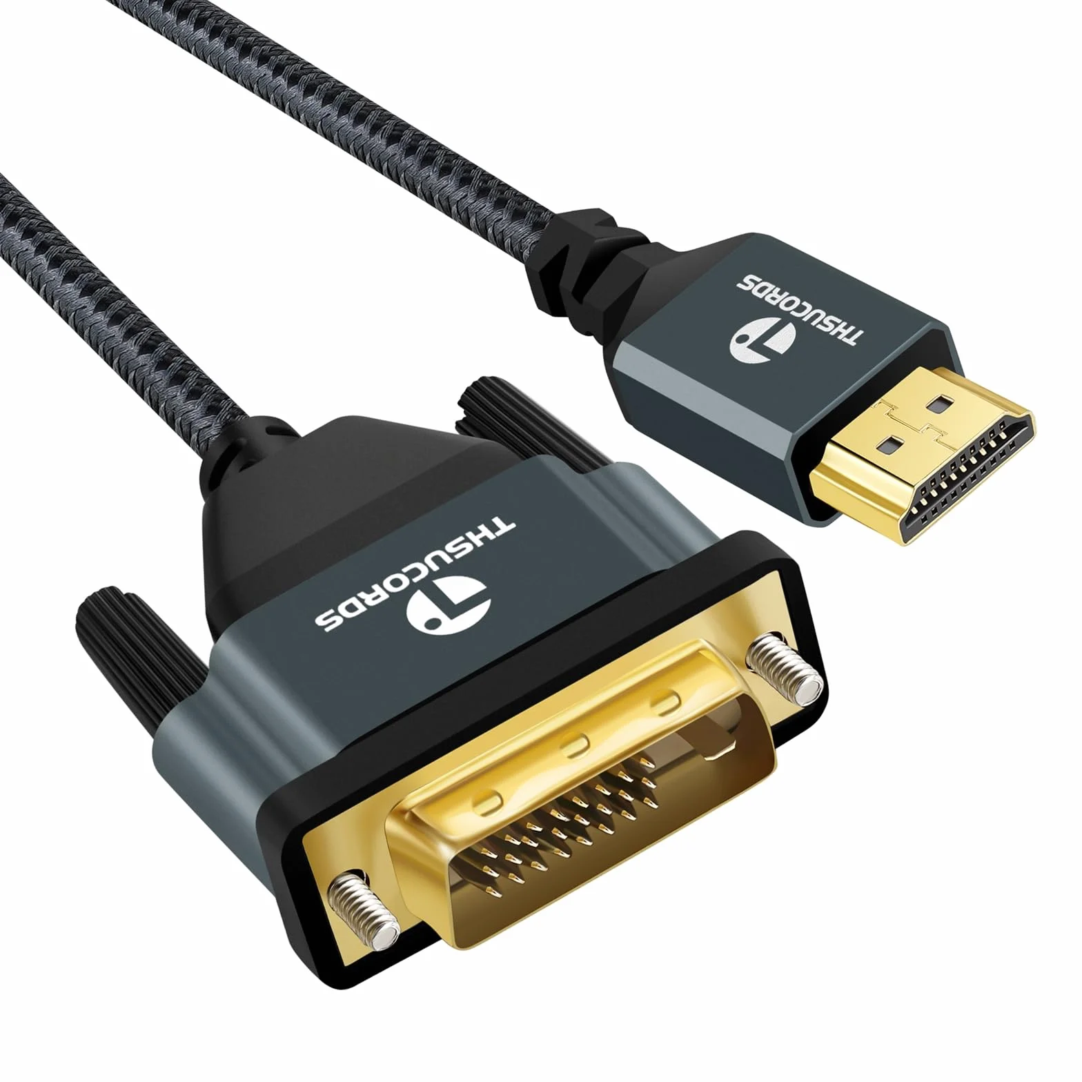 Thsucords Câble HDMI vers DVI 4K 1M, Plaqué et Tressé, Câble DVI vers HDMI Bidirectionnel Compatible avec projecteur, ordinateur Portable, TV, PC, lecteur DVD