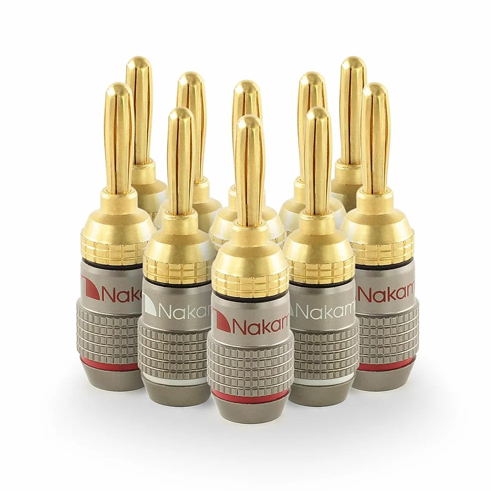 Nakamichi FanLock Fiche banane plaquée or 24K 10 AWG - 18 AWG Calibre 4 mm pour haut-parleurs Amplificateur Hi-Fi, 10 pièces (5 paires)