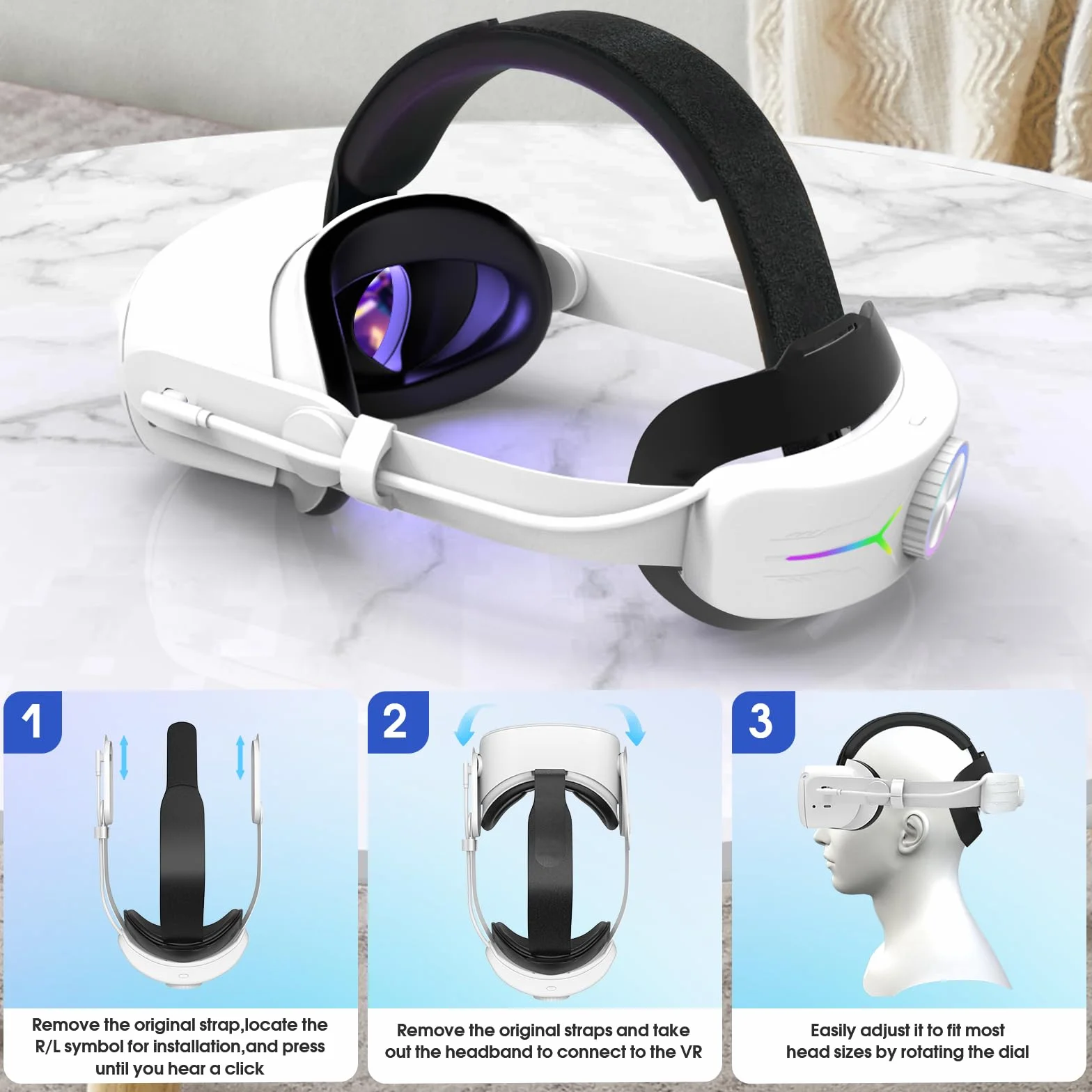Eyglo Sangle Elite Quest 3S/3 avec Batterie 12000mAh, Amélioration Confort Support VR Accessoires