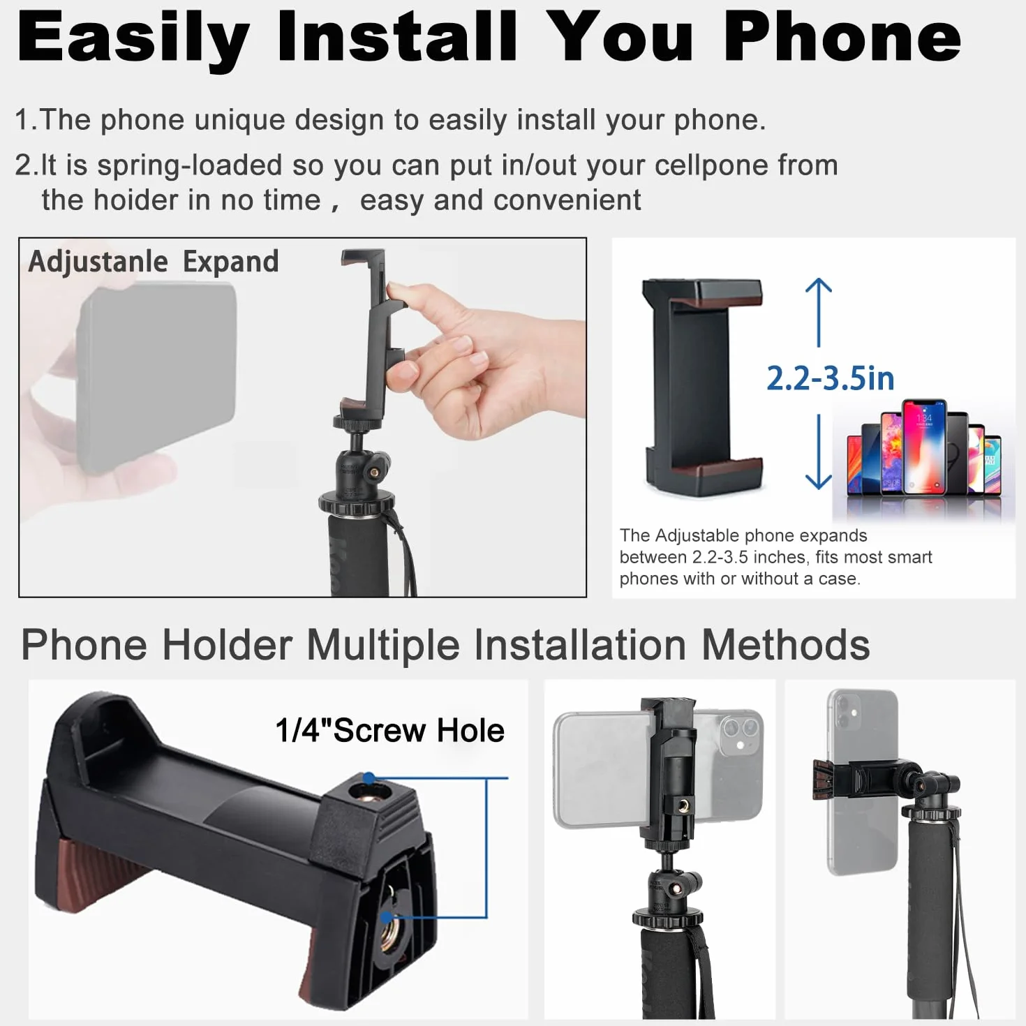 Koolehaoda Monopode en Fibre de Carbone, Monopode Compact et Portable à 6 Sections pour Appareil Photo. Charge maximale : 10 kg - MP286C