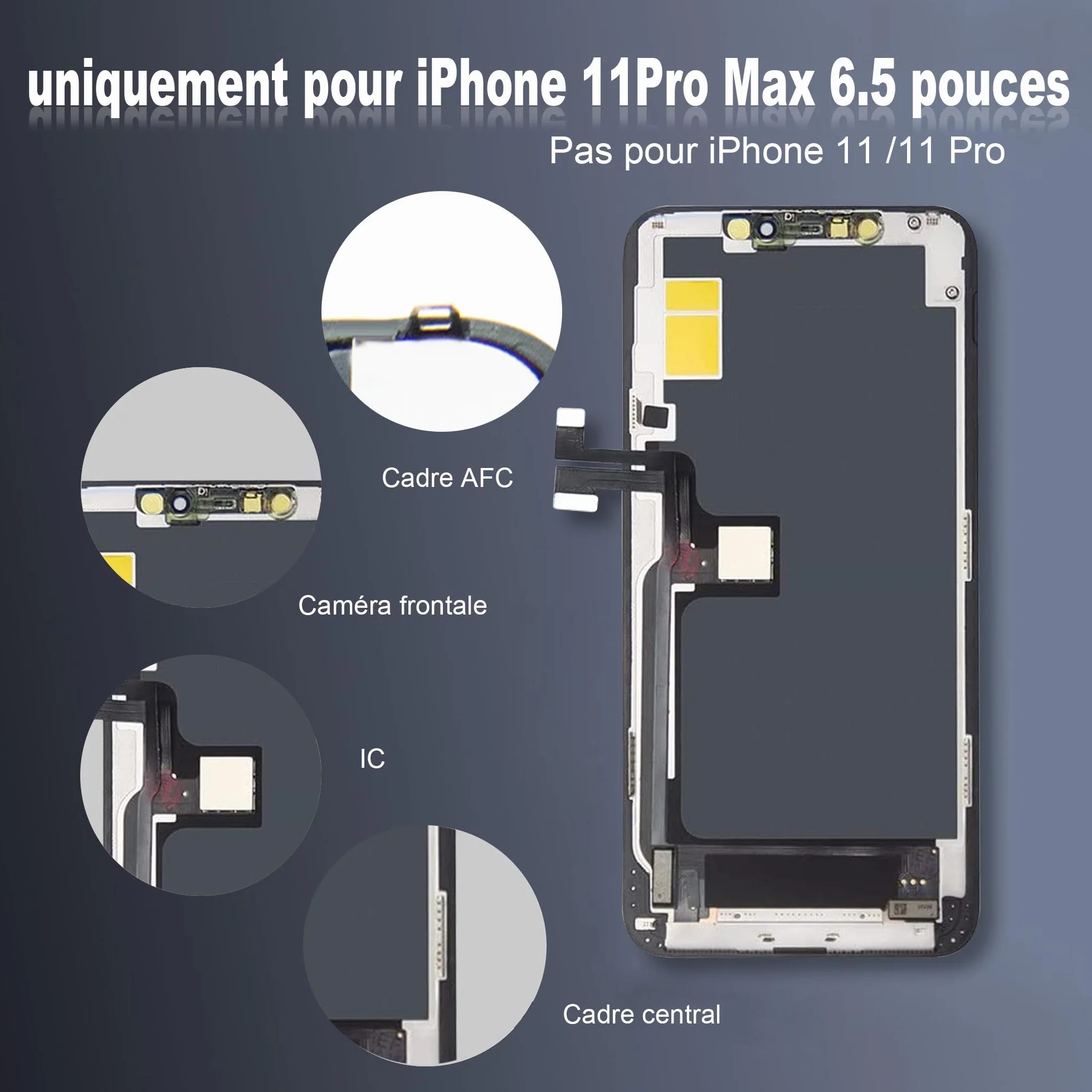 Cadre de Rechange pour iPhone 11 Pro Max avec écran LCD et numériseur d'écran Tactile 3D avec kit d'outils de réparation avec adhésif étanche en Verre trempé