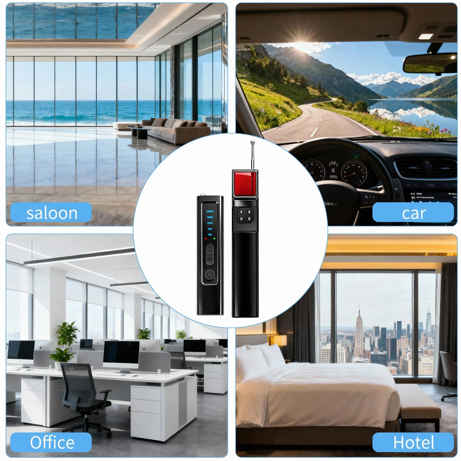 Détecteur de Caméra et Micro Espion 4 en 1 Détecteur RF sans Fil 1MHz-8GHz avec 5 Niveaux de Sensibilité, Alarme Sécurité pour Maison Bureau Hôtel Voyage