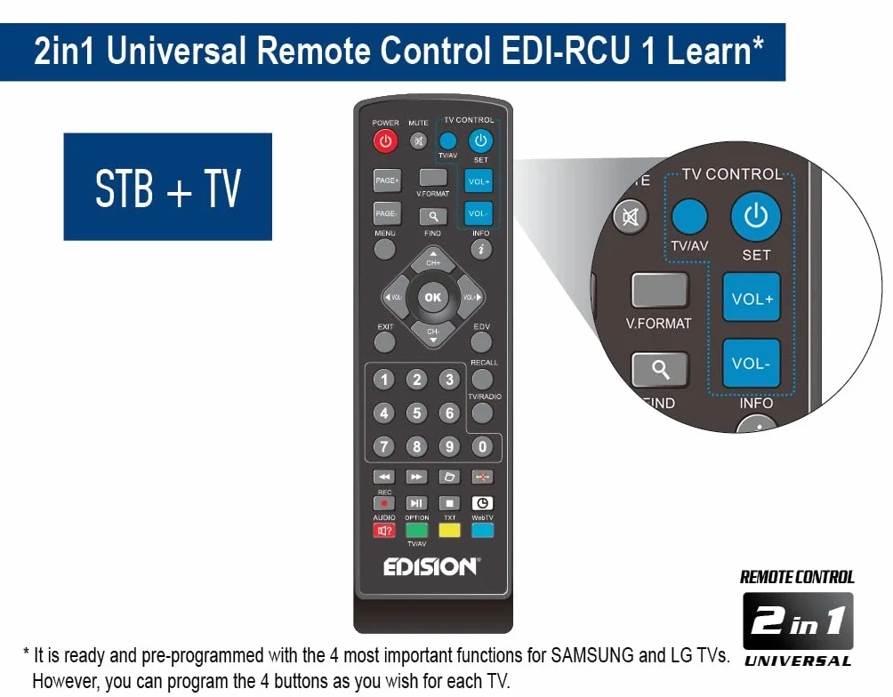 EDISION PICCO T265 DVB-T2 Récepteur H265 HEVC WiFi IR Télécommande